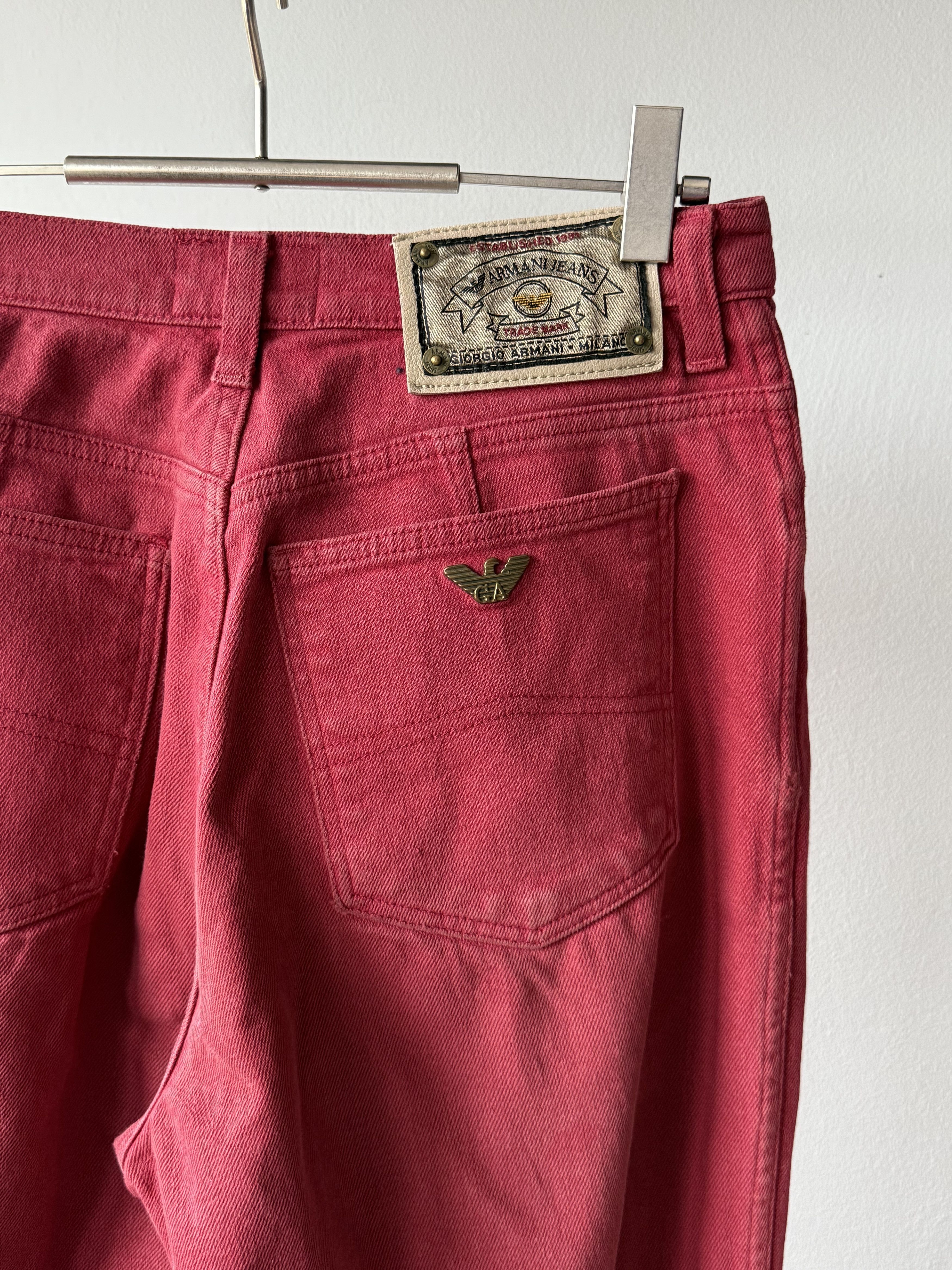Armani × Giorgio Armani × Vintage Vintage 90's Armani Jeans Washed Red Logo Baggy Denim Pants Size US 30 / EU 46 - 5 Thumbnail