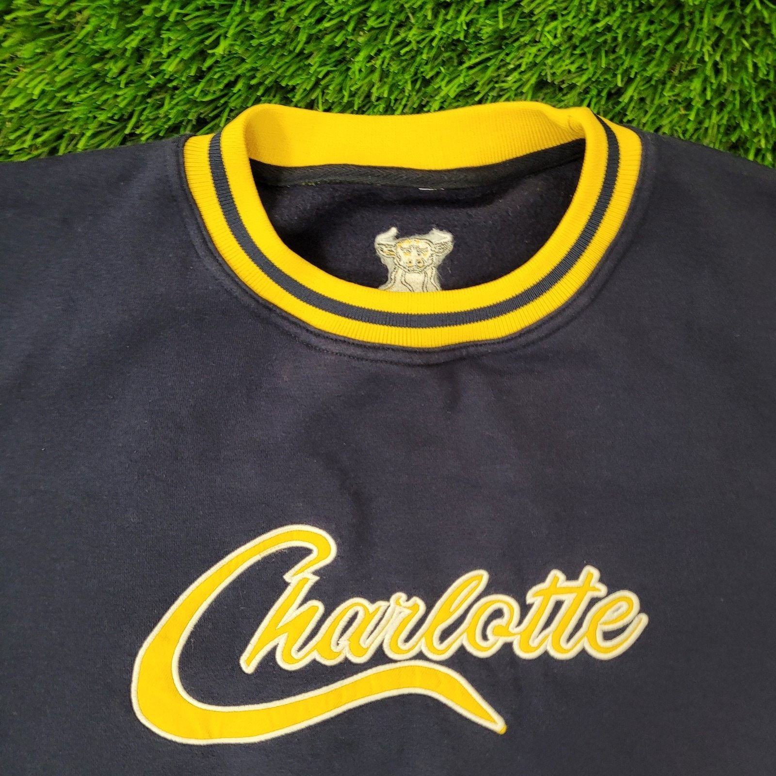 Vintage VTG Charlotte Varsity Ringer Sweatshirt XL Blue Yellow Y2K Size US XL / EU 56 / 4 - 2 Thumbnail