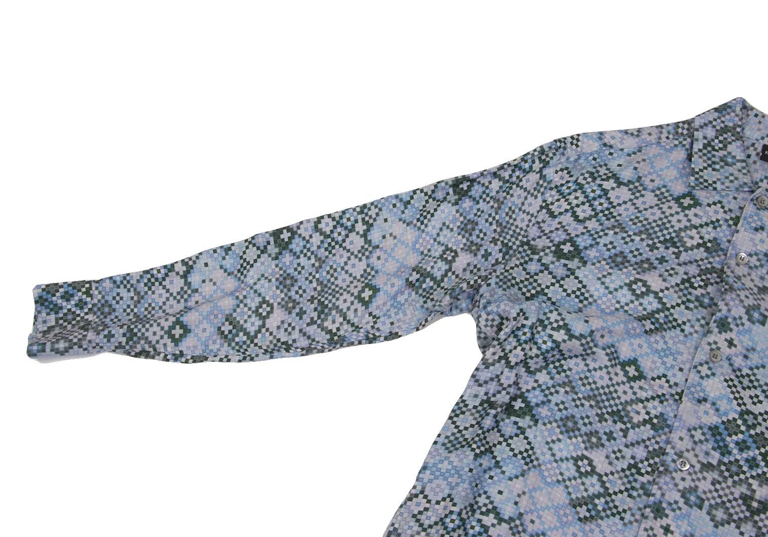 Emporio Armani Mosaic Print Rayon Shirt in Light Blue and Dark Green Size US XS / EU 42 / 0 - 5 Thumbnail
