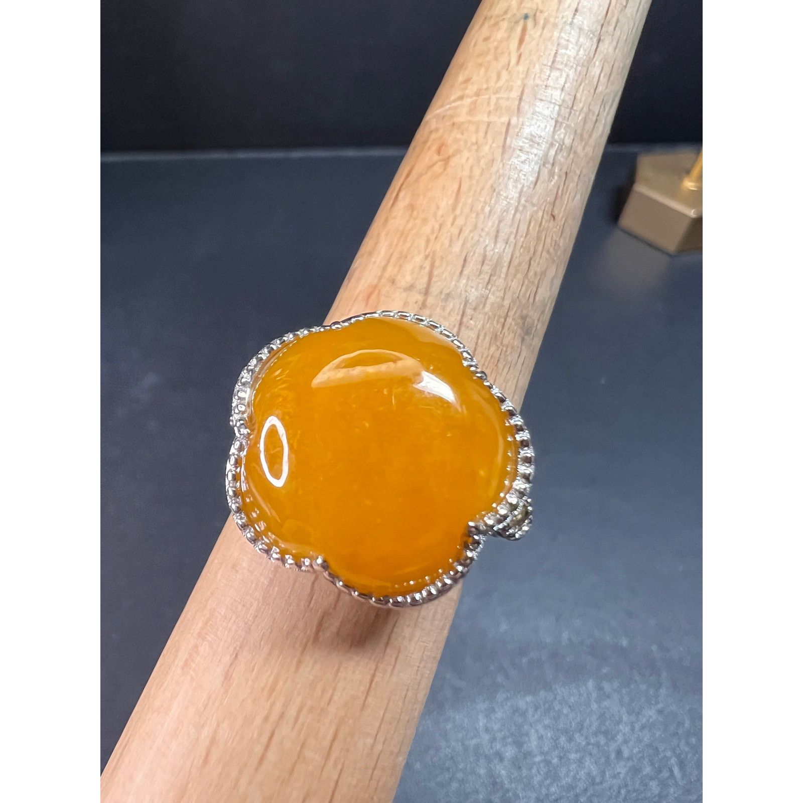 Other NEW Yellow Jade cherry blossom ring in 925 silver size 9 Size ONE SIZE - 1 Thumbnail