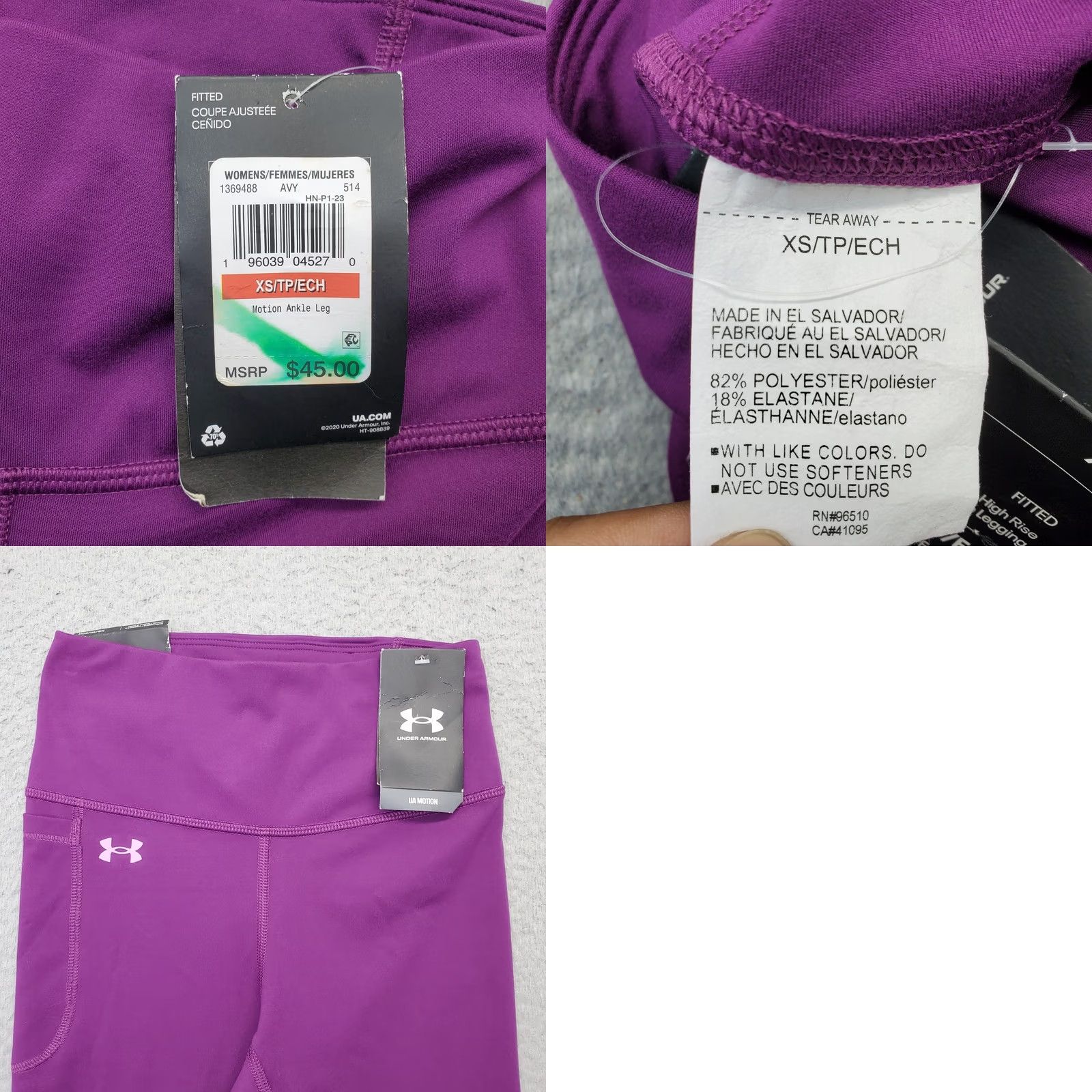 Under Armour Under Armour Womens Fitted Motion Ankle Leggings Purple XS High-Waisted Stretch Size 26" / US 2 / IT 38 - 8 Thumbnail