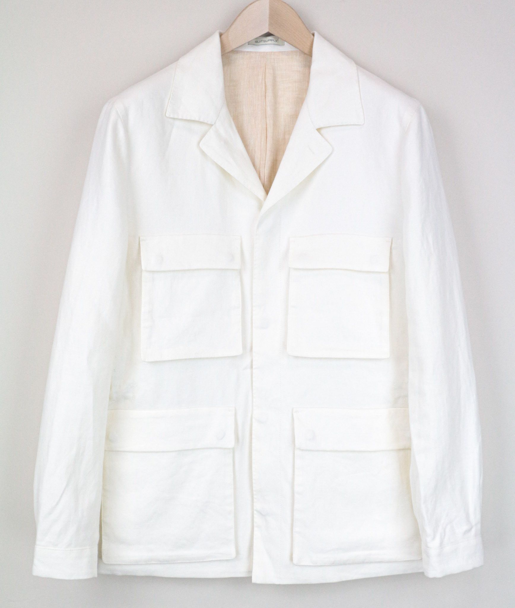 image of Suitsupply Vasto Uk38R White Slim Fieldlinen Overshirtjacket 68838, Men's (Size Medium)