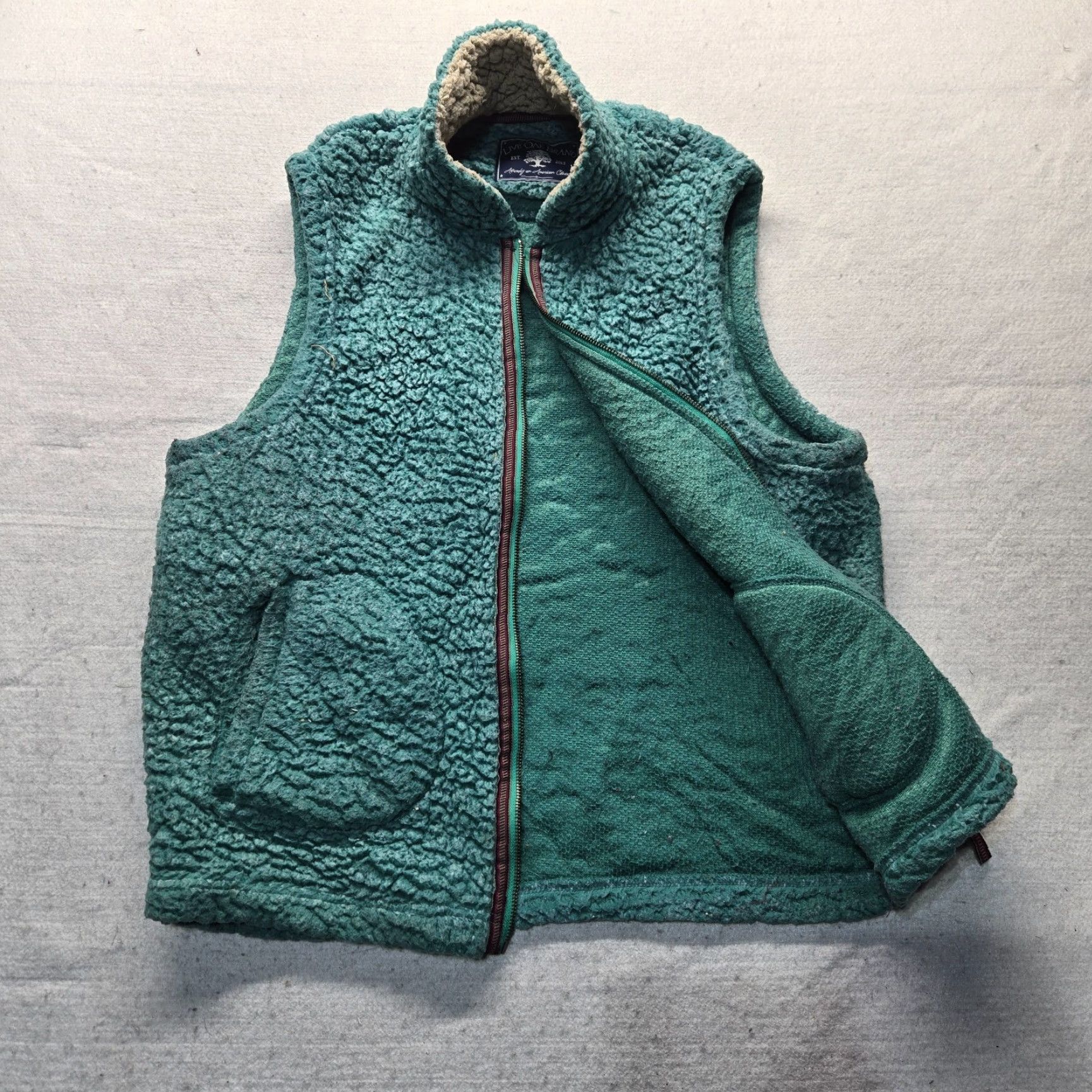 Vintage Live Oak Vest Solid Green Faux Sherpa Zip Sleeveless Sweater - L Adult Women Casual Fall Lightweight Pockets Full Zip Size L / US 10 / IT 46 - 3 Thumbnail