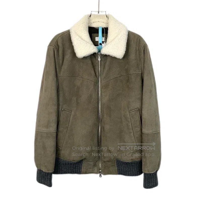 Brunello Cucinelli Brunello Cucinelli Green wool collar zipper leather jacket Size US XS / EU 42 / 0 - 1 Thumbnail
