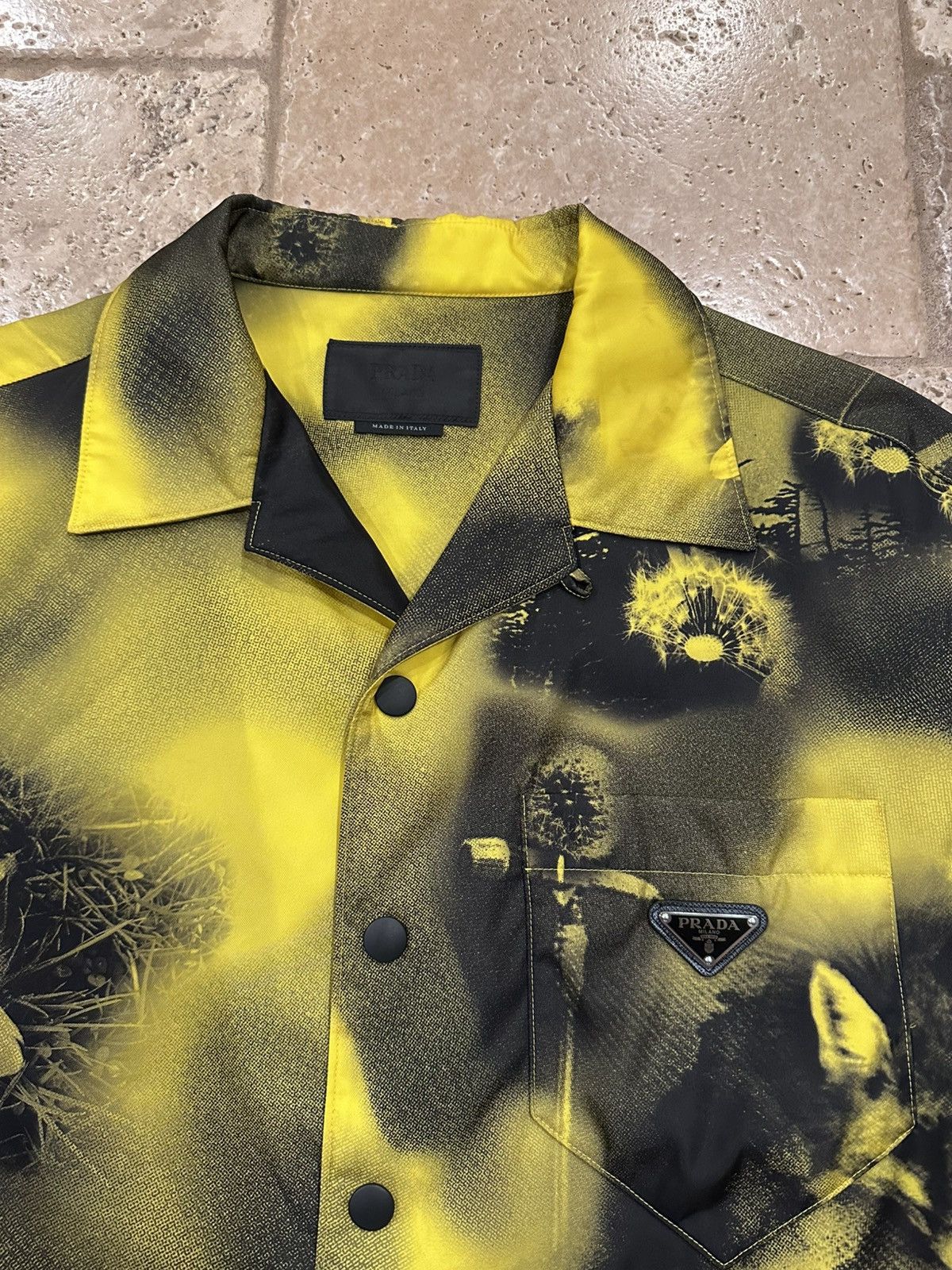 Prada Prada Abstract Fox-Print Yellow Nylon Yellow Bowling Shirt Size US XL / EU 56 / 4 - 6 Thumbnail