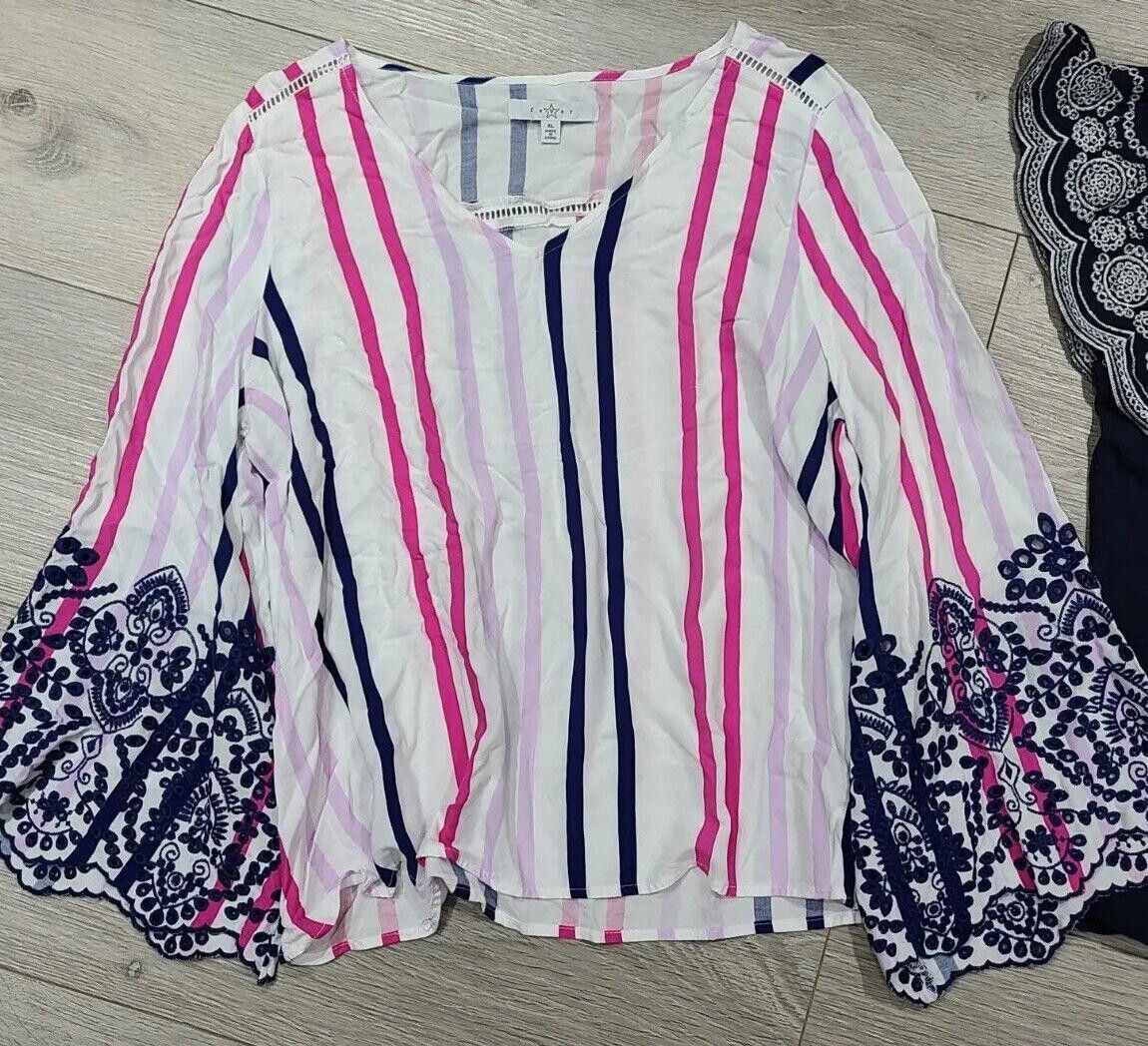 Designer Womens Tops Lot Large Embroidered Bell Sleeves Flutter Size L / US 10 / IT 46 - 4 Thumbnail