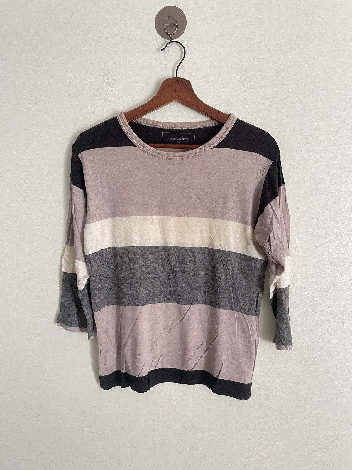 image of Sophnet. Striped Tshirt in Black/Grey/White, Men's (Size Small)