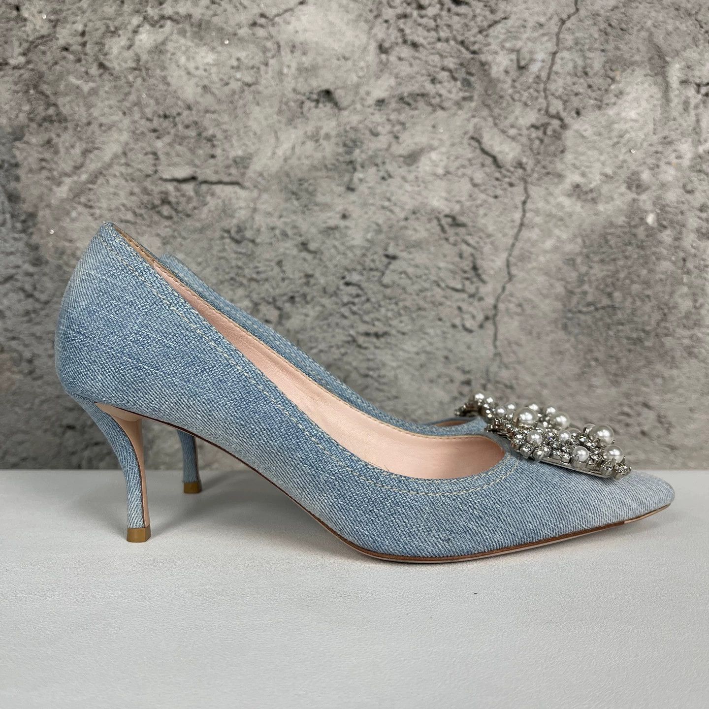 Roger Vivier RV Crystal Buckle Denim Pointed-Toe Women's Heels Size US 6 / IT 36 - 2 Thumbnail