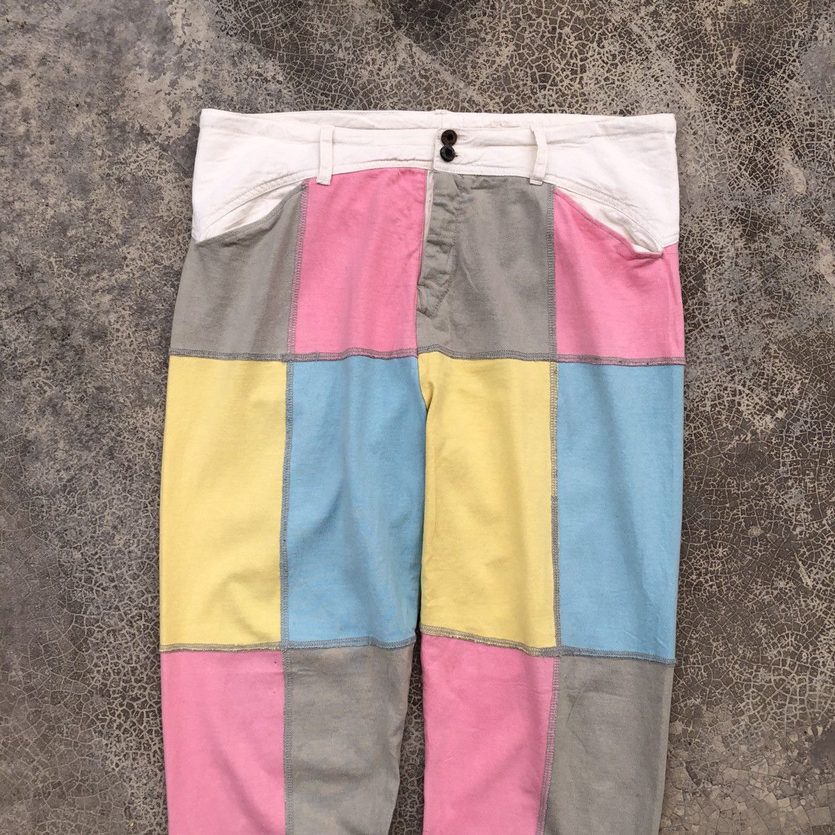 Japanese Brand ELEPHANT BLANC Rare Patchwork Multicolor Design Cotton Pants Size 35" - 3 Thumbnail