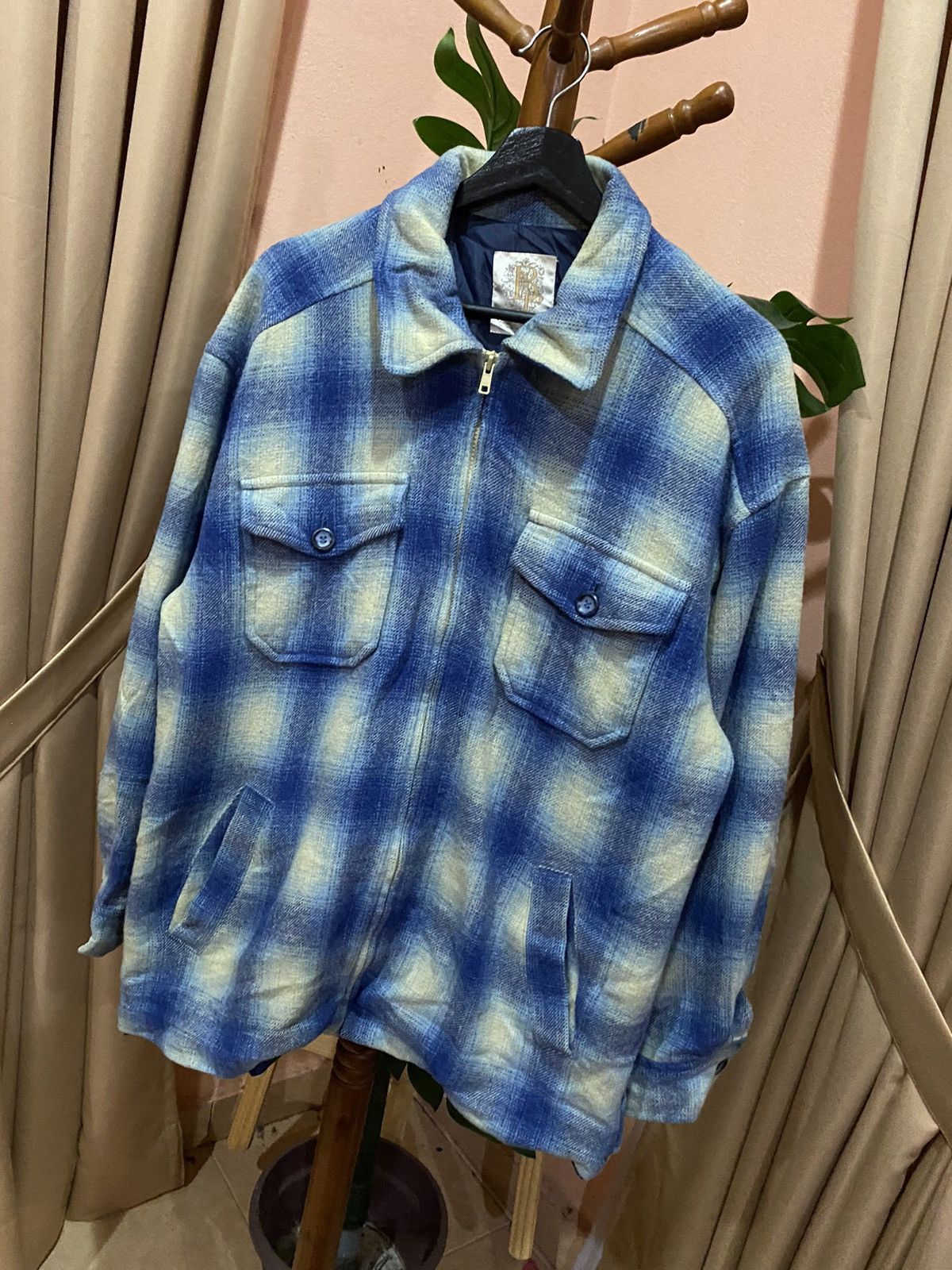 Japanese Brand Belle Paule Vintage Blue Plaid Wool Jacket - Retro Zip-Up Size US M / EU 48-50 / 2 - 2 Thumbnail