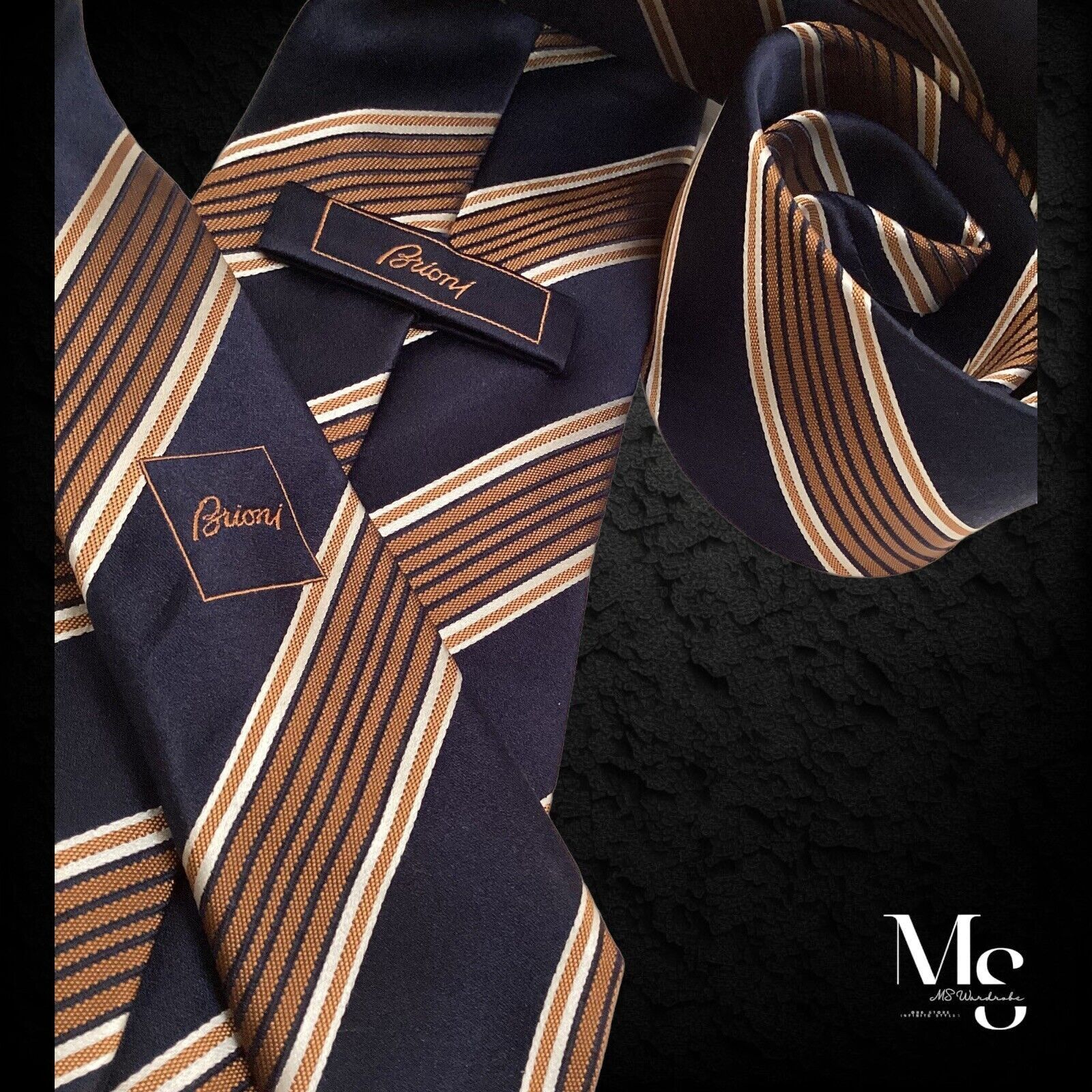 Brioni BRIONI XL Blue Brown Luxury Silk Tie Hand Made In Italy W: 3 Size ONE SIZE - 4 Thumbnail