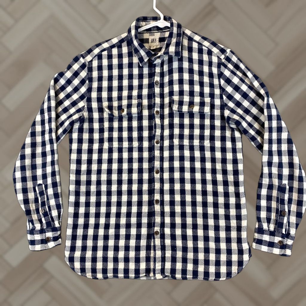 Gap VINTAGE Gap Mens Heavy Cotton Shirt M White Black Checked Long Sleeve Button-Up 90s Mens Size US M / EU 48-50 / 2 - 1 Thumbnail