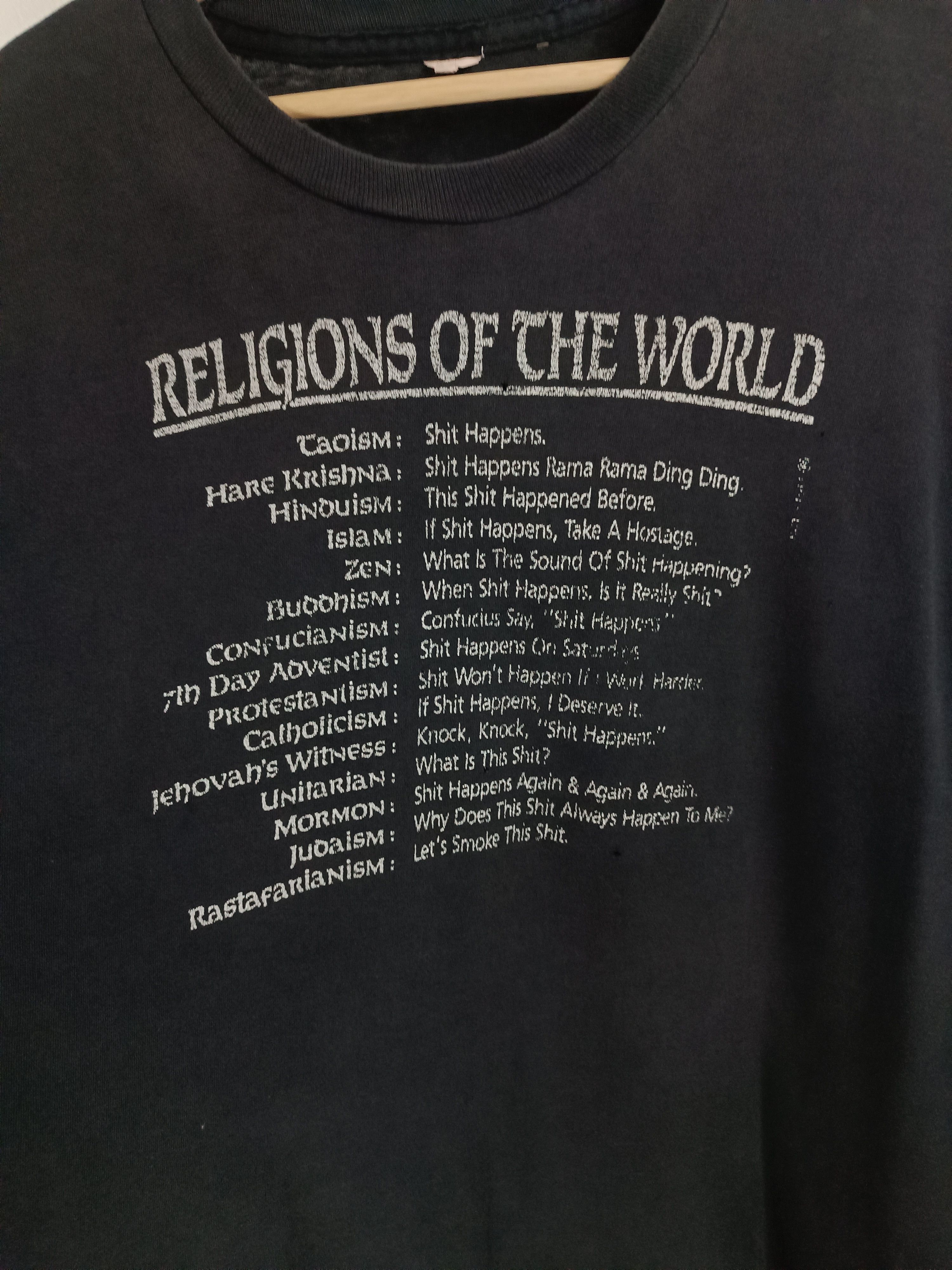 Vintage THRASHED FADED VINTAGE 90'S RELIGIONS OF T WORLD HUMOR FUNNY Size US XL / EU 56 / 4 - 10 Thumbnail