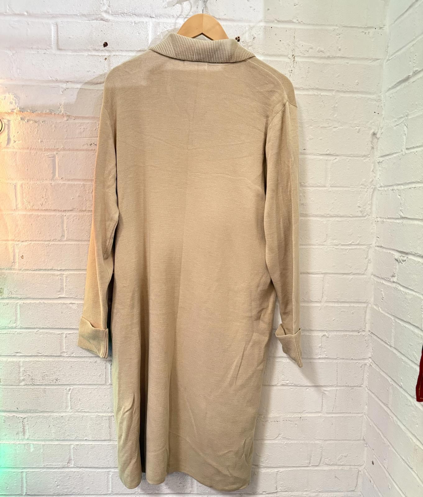 Marks & Spencer Beige Long Women's Cardigan with Ribbed Collar Size XXL / US 16-18 / IT 52-54 - 2 Thumbnail