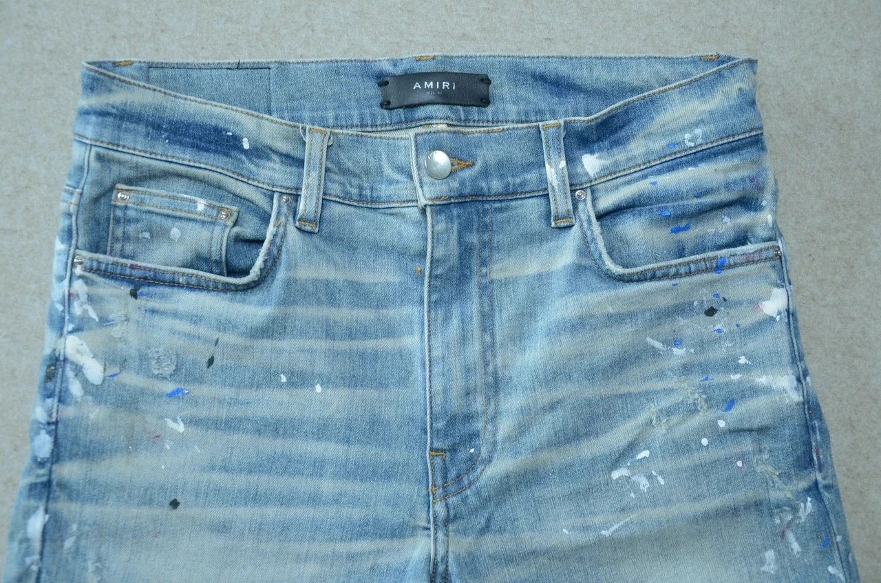 Amiri Amiri Blue Washed Splatter Dye Distressed Jeans 33 Size US 33 - 5 Thumbnail