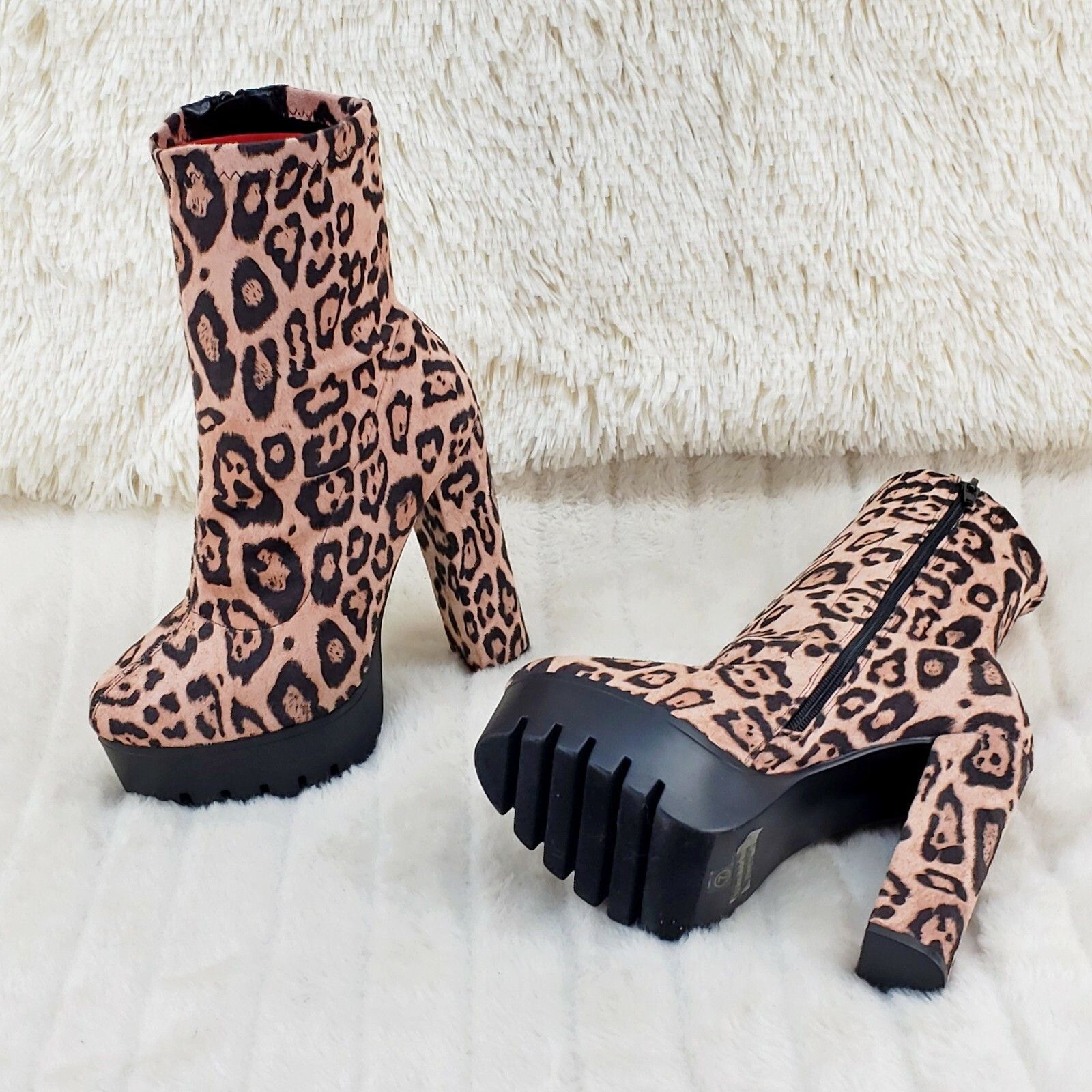 Other Skin Stretch Leopard Print Platform Ankle Boots Lug Sole Chu Size US 10 / IT 40 - 5 Thumbnail