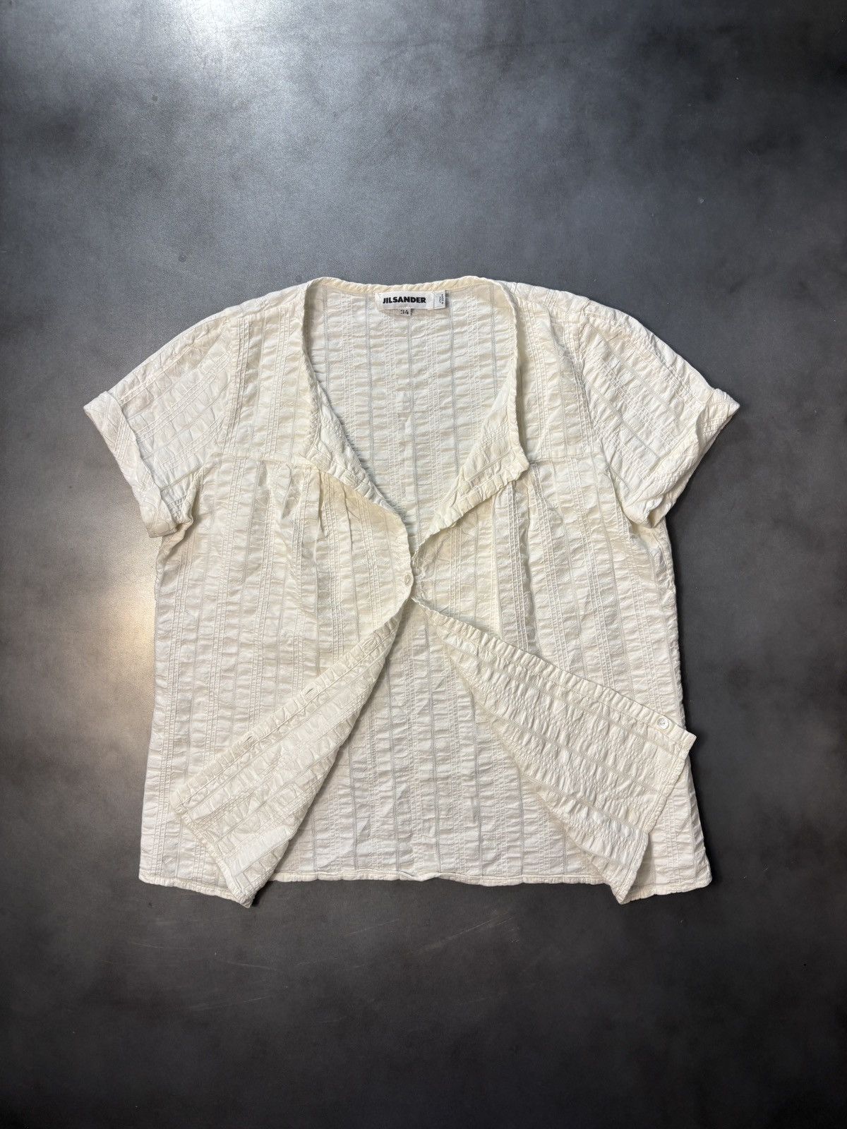 Jil Sander × Vintage Vintage Jil Sander Shirt Crinkle Plisse Short Sleeve Sheer Size XXS / US 00 / IT 34 - 11 Thumbnail