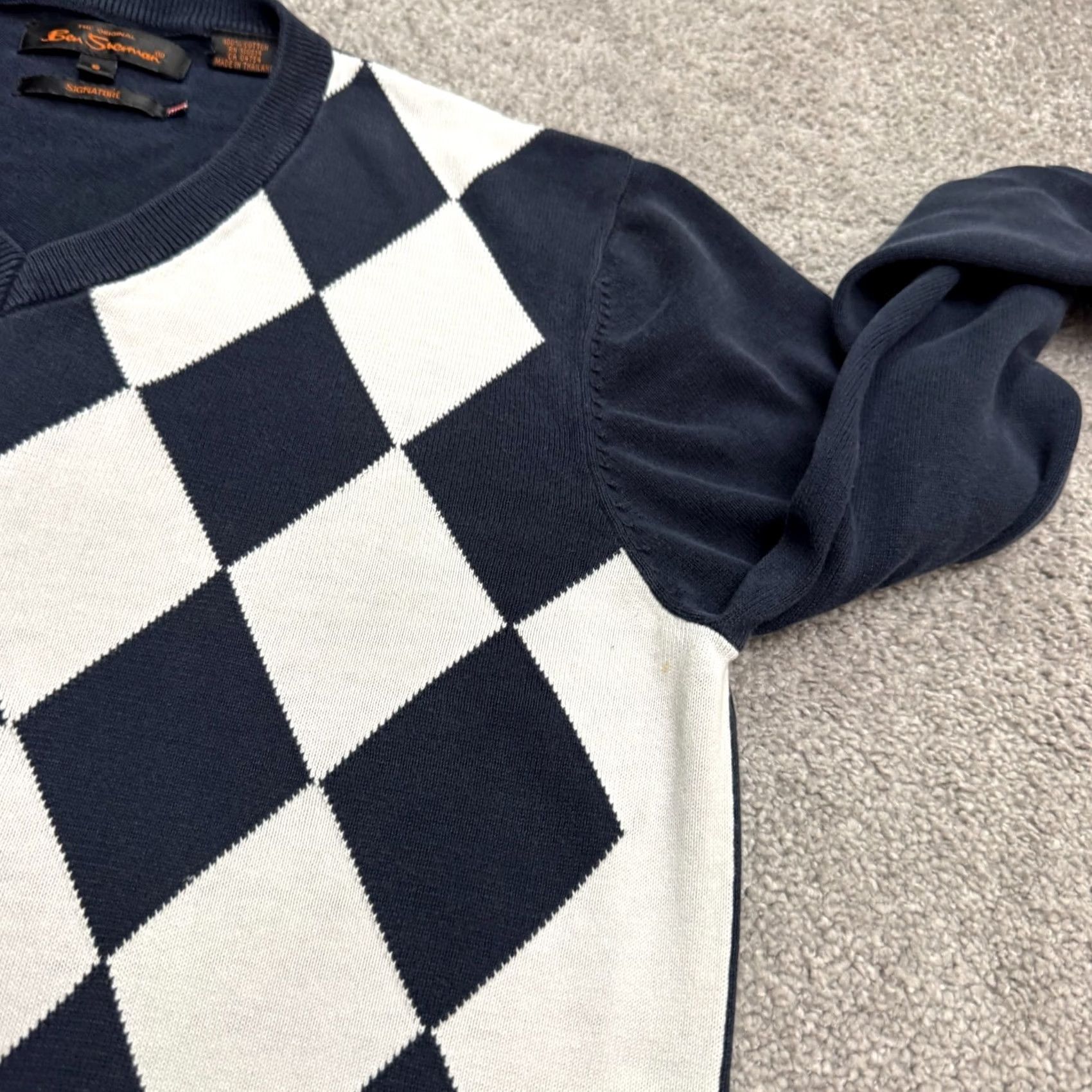 Ben Sherman Ben Sherman Signature Argyle V-Neck Pullover Sweater Mens Small Navy Blue White Size US S / EU 44-46 / 1 - 6 Thumbnail