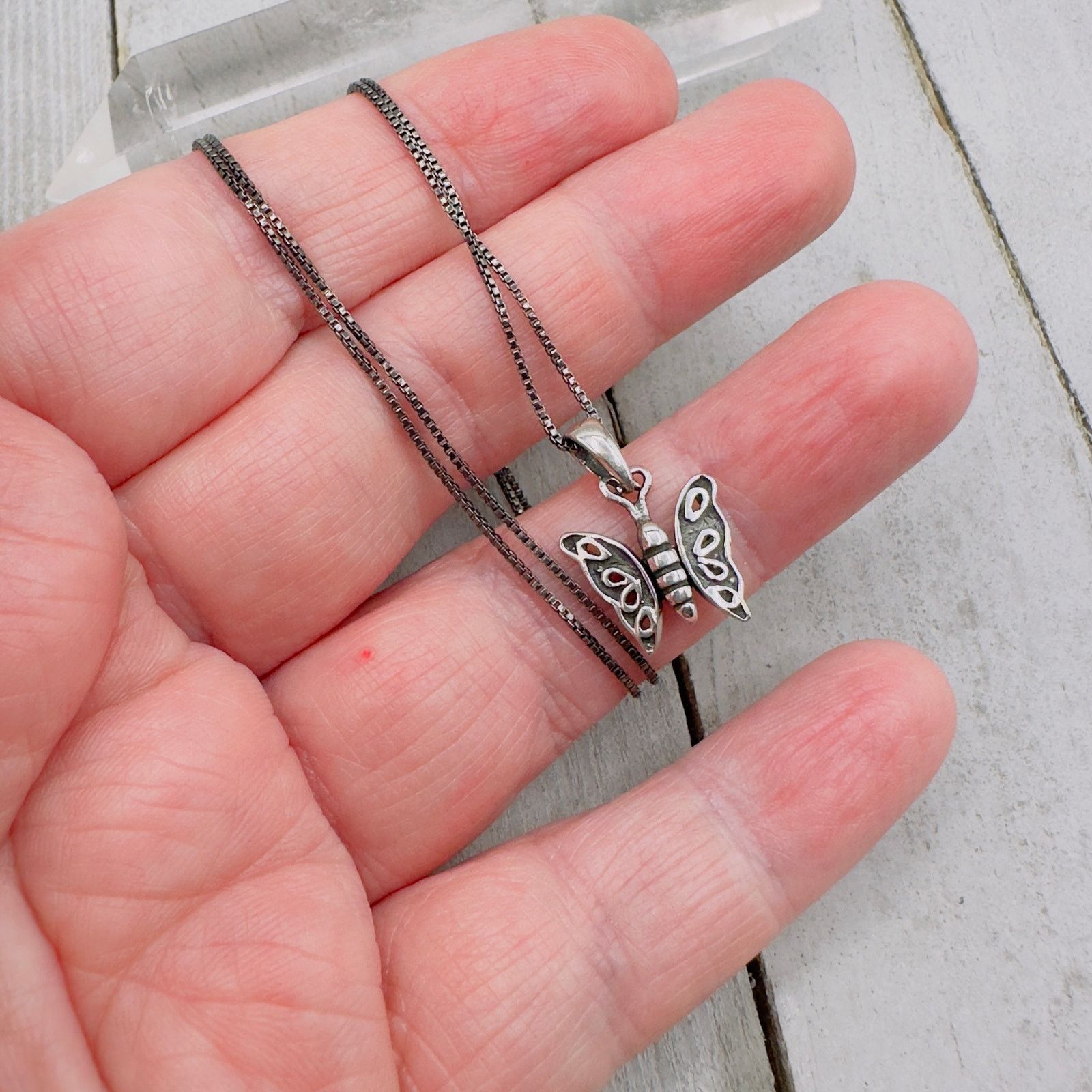 The Unbranded Brand Sterling Silver Butterfly Necklace Black Rhodium Chain Size ONE SIZE - 4 Thumbnail