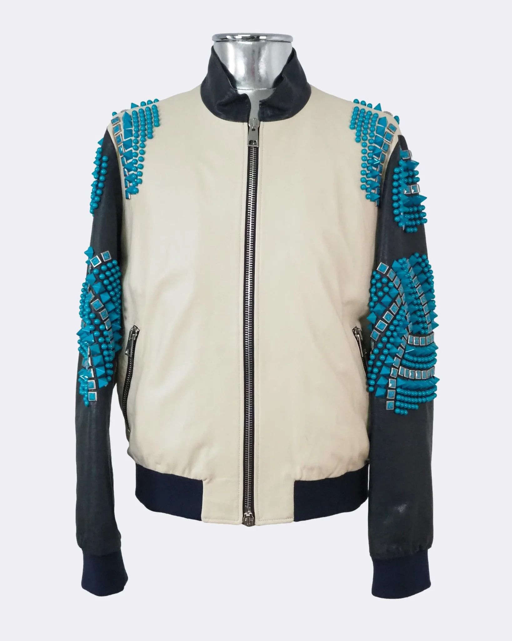 image of Giorgio Maya Firenze Leather Bomber Jacket Detailing$1825 in Cream, Men's (Size Large)