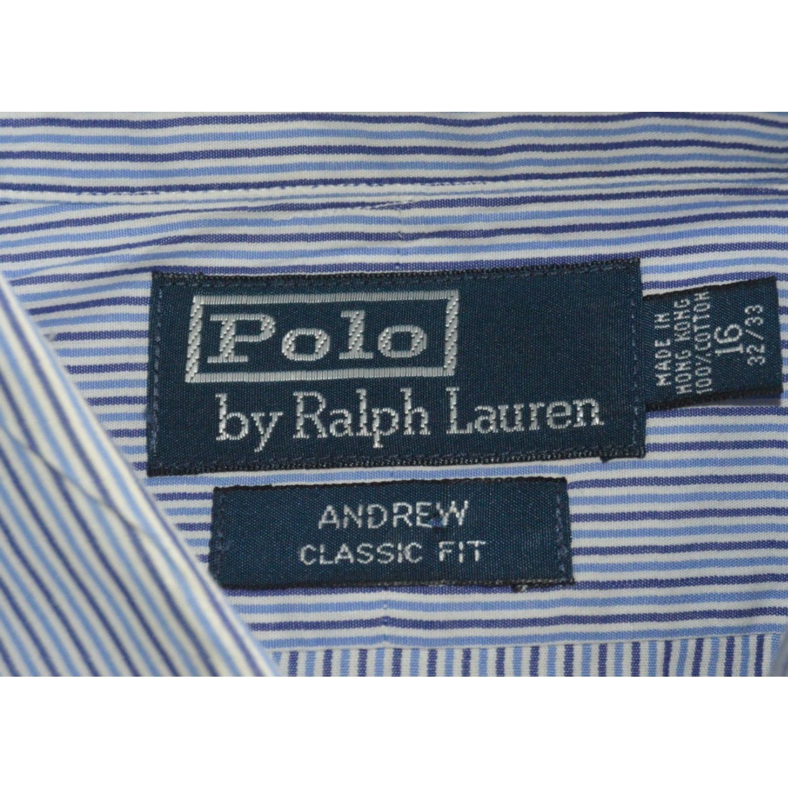 Polo Ralph Lauren VINTAGE Polo Ralph Lauren Dress Shirt Blue Stripe Cotton 16 32/33 L/S Andrew Button-Down Collar Mens Shirt Classic Fit Size 42R - 4 Thumbnail