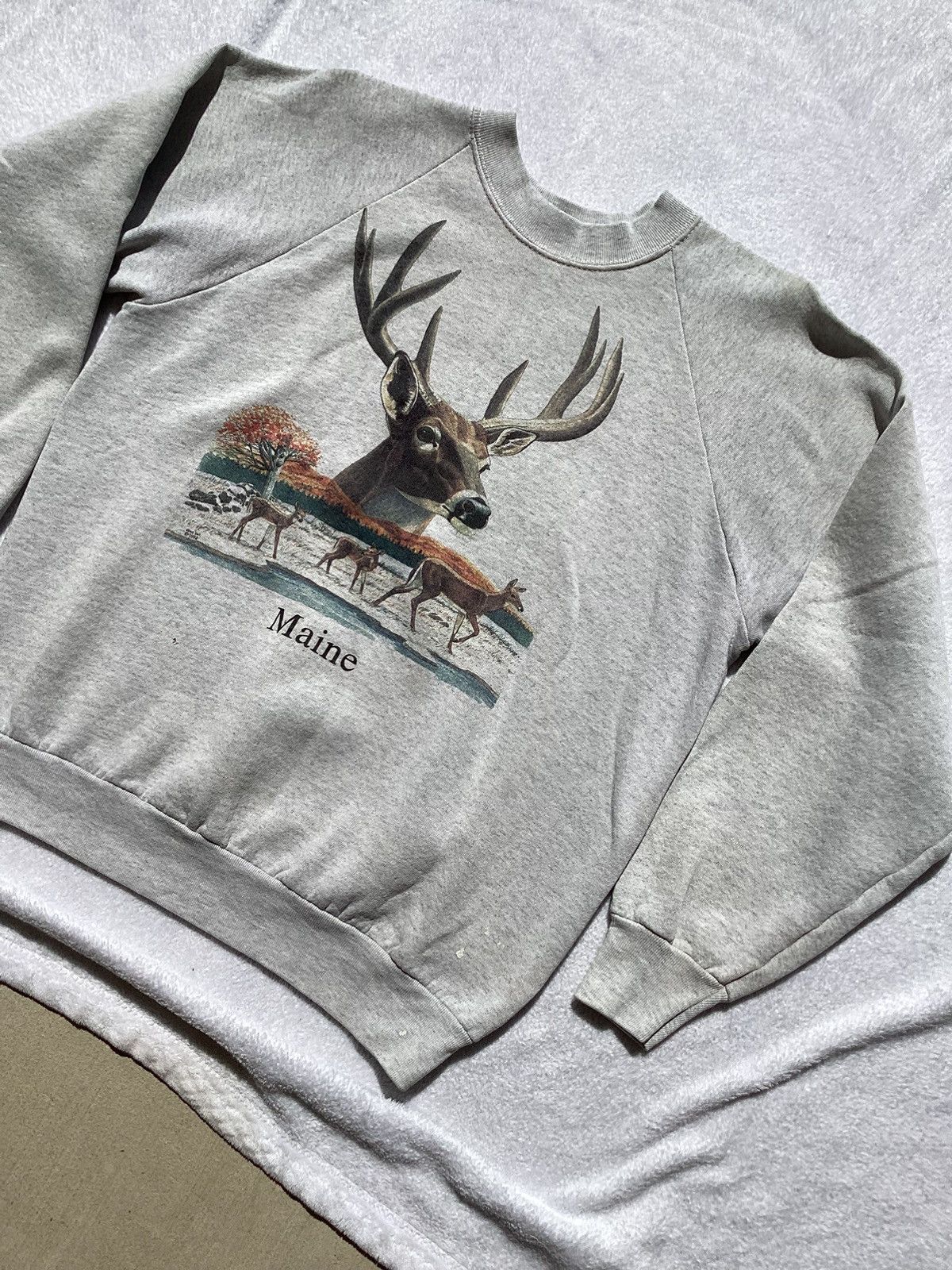 Fruit Of The Loom × Vintage Vtg 1992 Maine deer nature fruit of the loom grey sweatshirt Size US L / EU 52-54 / 3 - 2 Thumbnail