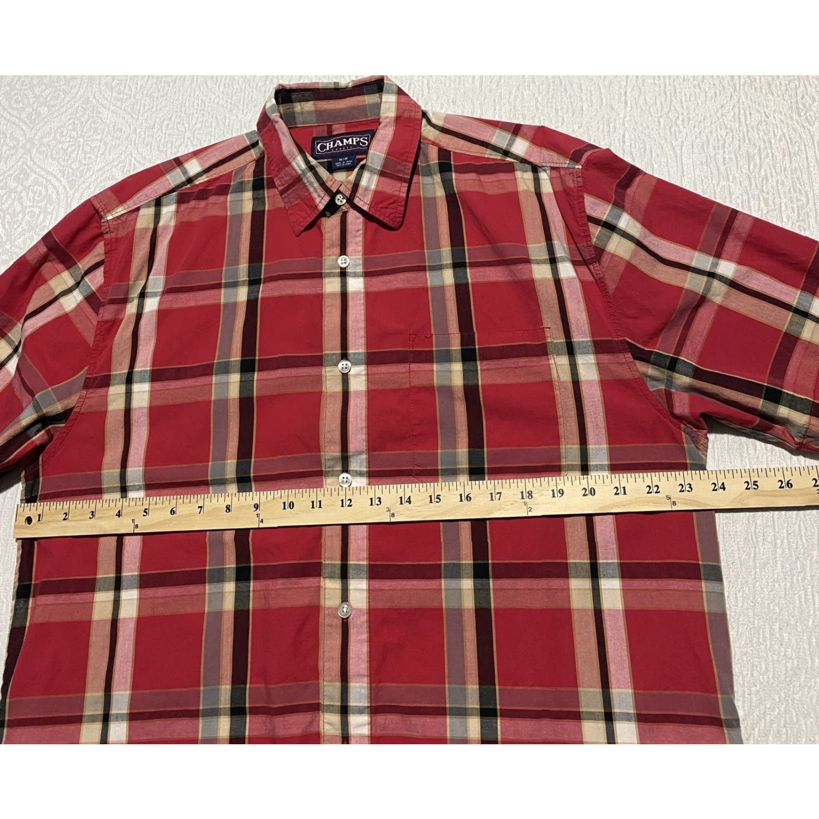 Vintage Champs Shirt Mens Medium Red Plaid Button-Down Short Sleeve Casual Pocket Cotton Size US M / EU 48-50 / 2 - 4 Thumbnail
