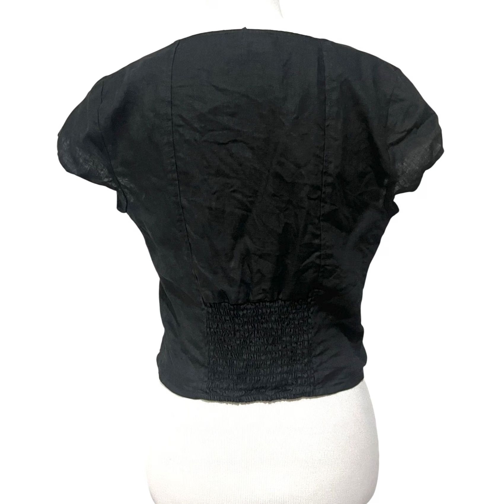 Vintage House of Harlow 1960 Blouse Women's Linen Top Black Square Neck Short Sleeve M Cropped Beach Classic Designer Womens Size M / US 6-8 / IT 42-44 - 6 Thumbnail
