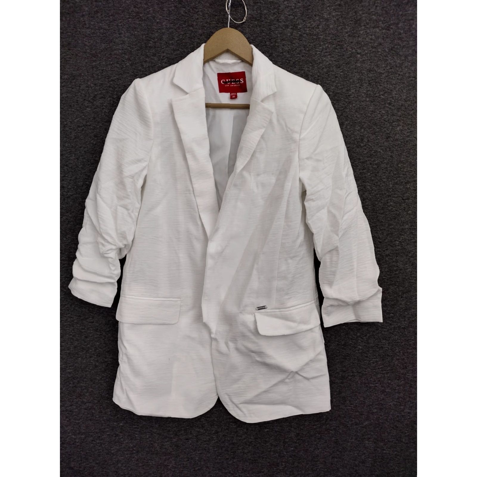 Guess GUESS Blazer Jacket Ivory XS Women 3/4 Sleeve Cotton Blend Mid-Length Button Casual Solid Knitwear Jackets Size XS / US 0-2 / IT 36-38 - 2 Thumbnail
