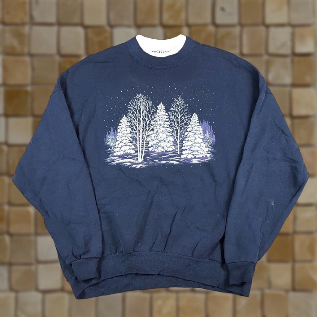 Etro VINTAGE Day Break Snowy Christmas Tree Fleece Sweatshirt Crewneck 3XL Women Blue Pullover 90s Christmas Holiday Retro Shirt Size XXL / US 16-18 / IT 52-54 - 1 Thumbnail
