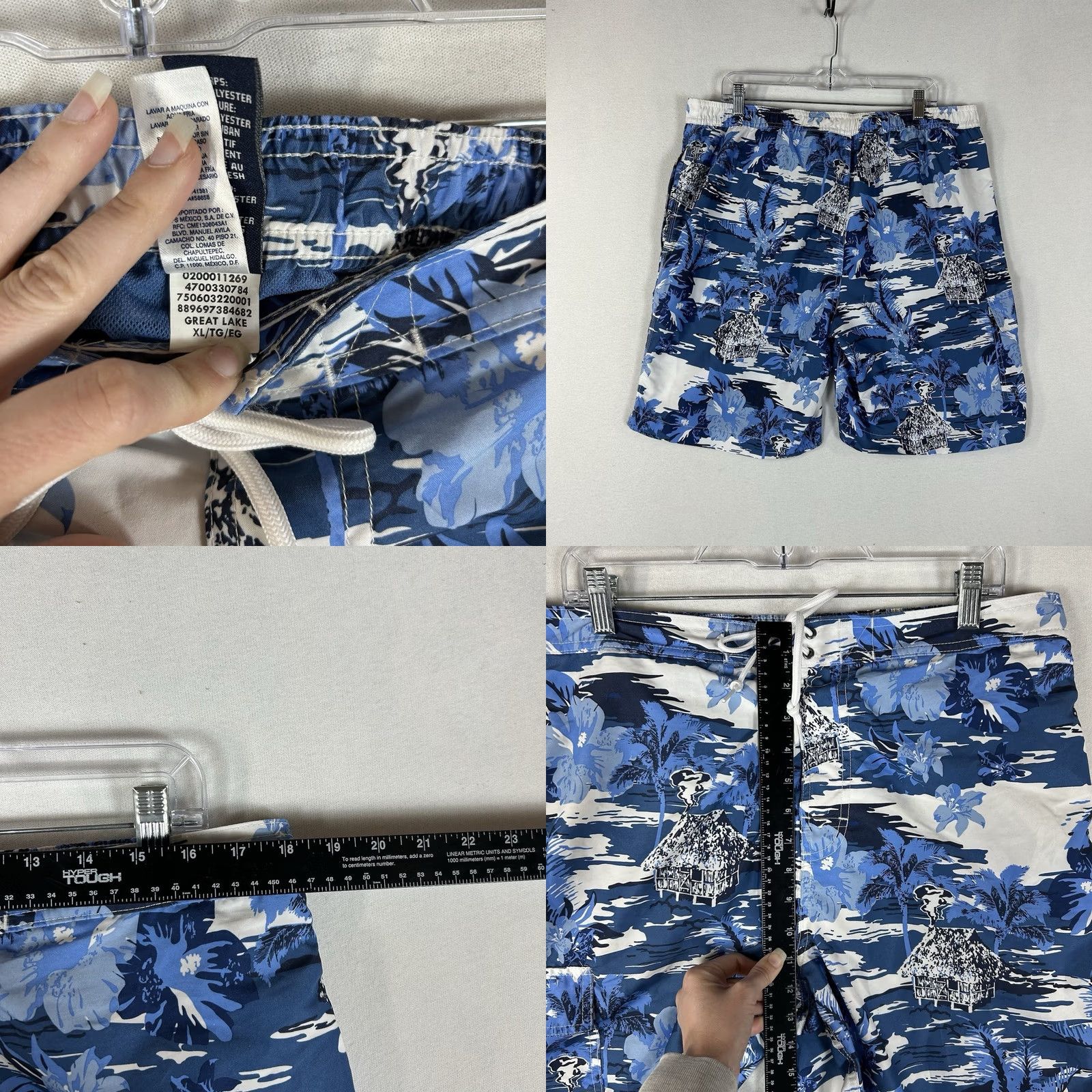 Chaps Chaps Swim Trunks Mens XL Blue Abstract Floral Boardshorts Beach Pool Nylon Polyester Quick Dry Breathable Pockets Drawstring Elastic Waist Lined Size US 36 / EU 52 - 8 Thumbnail