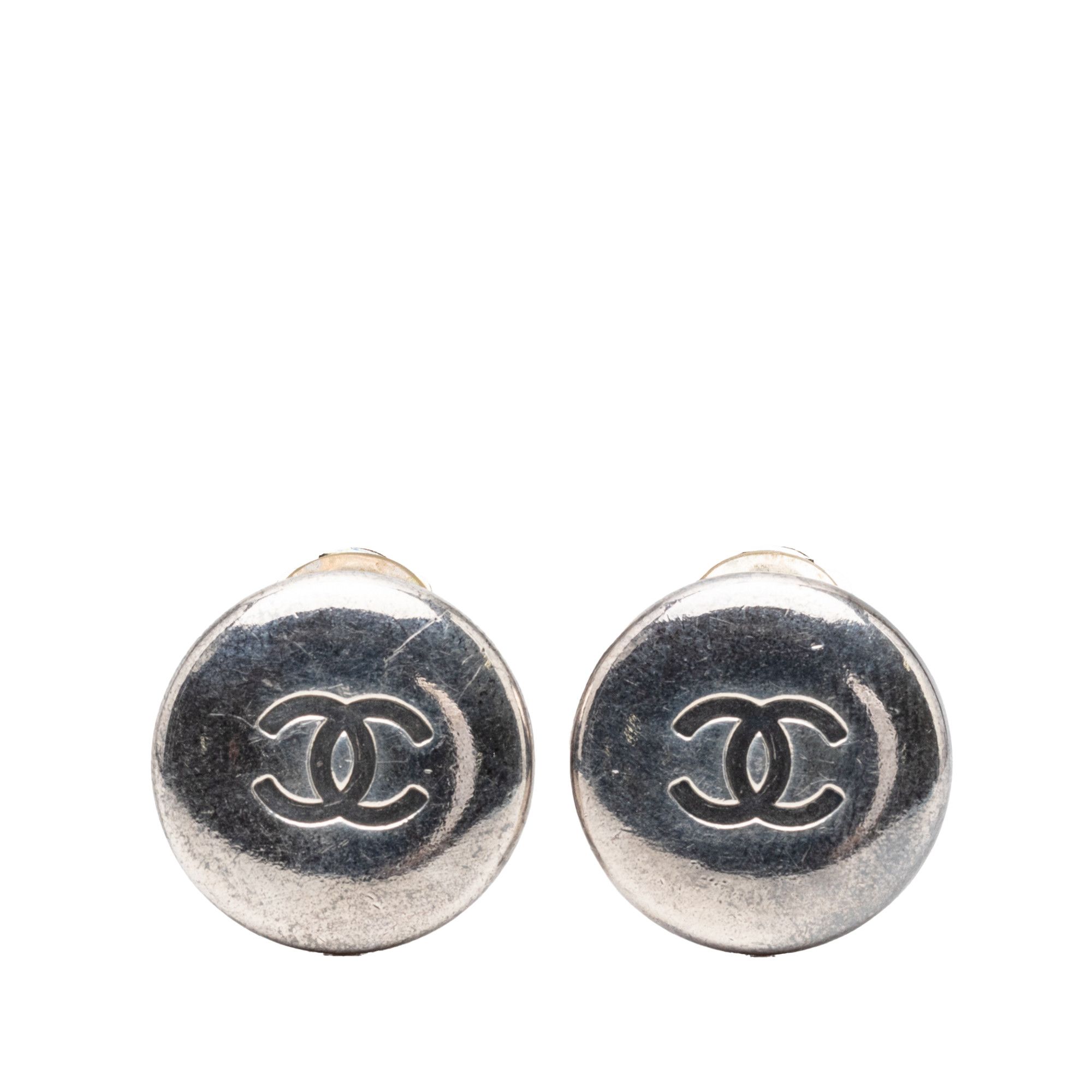 Chanel Chanel CC Silver Plated Round Clip on Earrings Size ONE SIZE - 1 Thumbnail