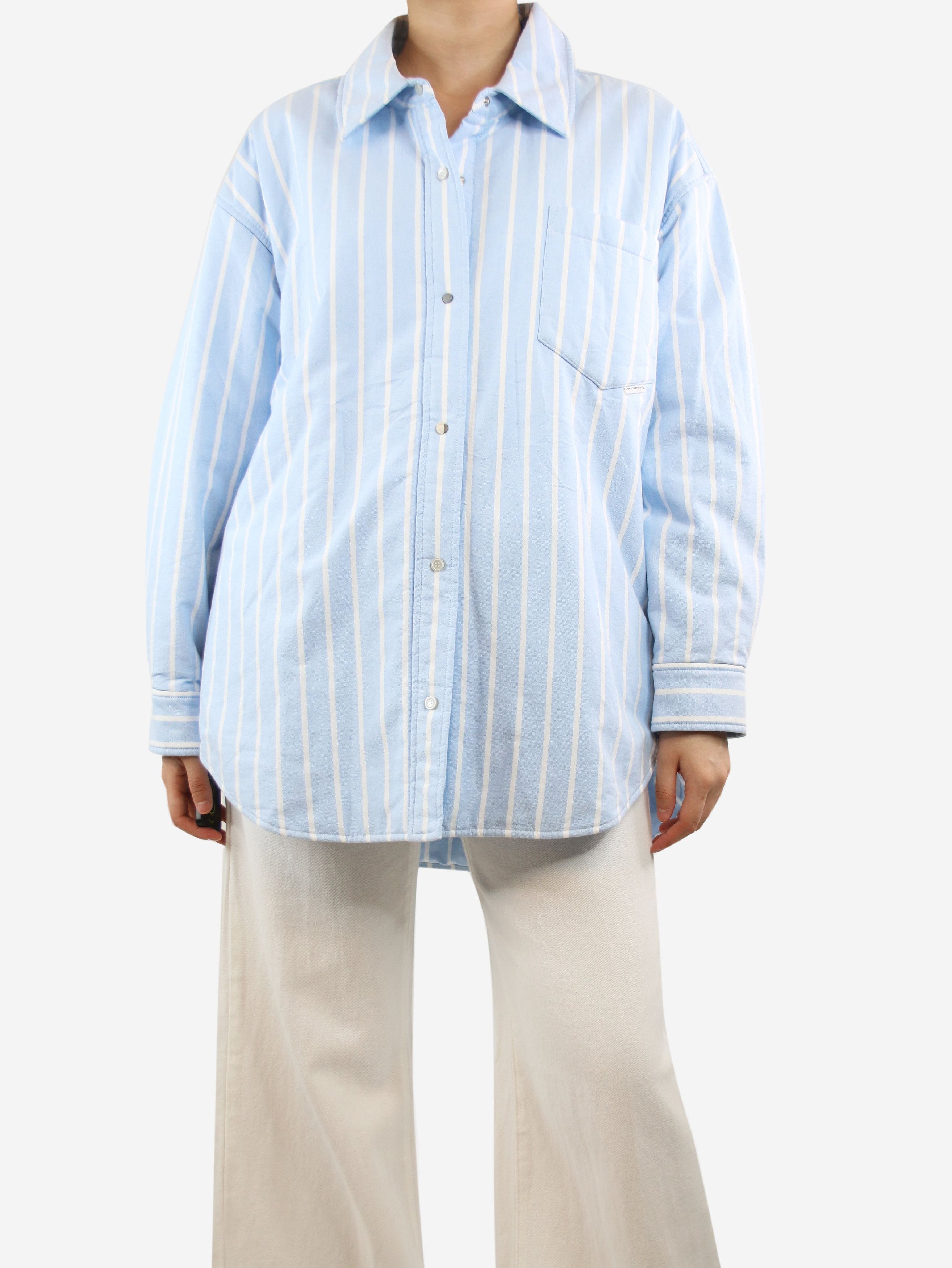 image of Alexander Wang Light Blue Striped Padded Shirt Jacket - Size S, Women's