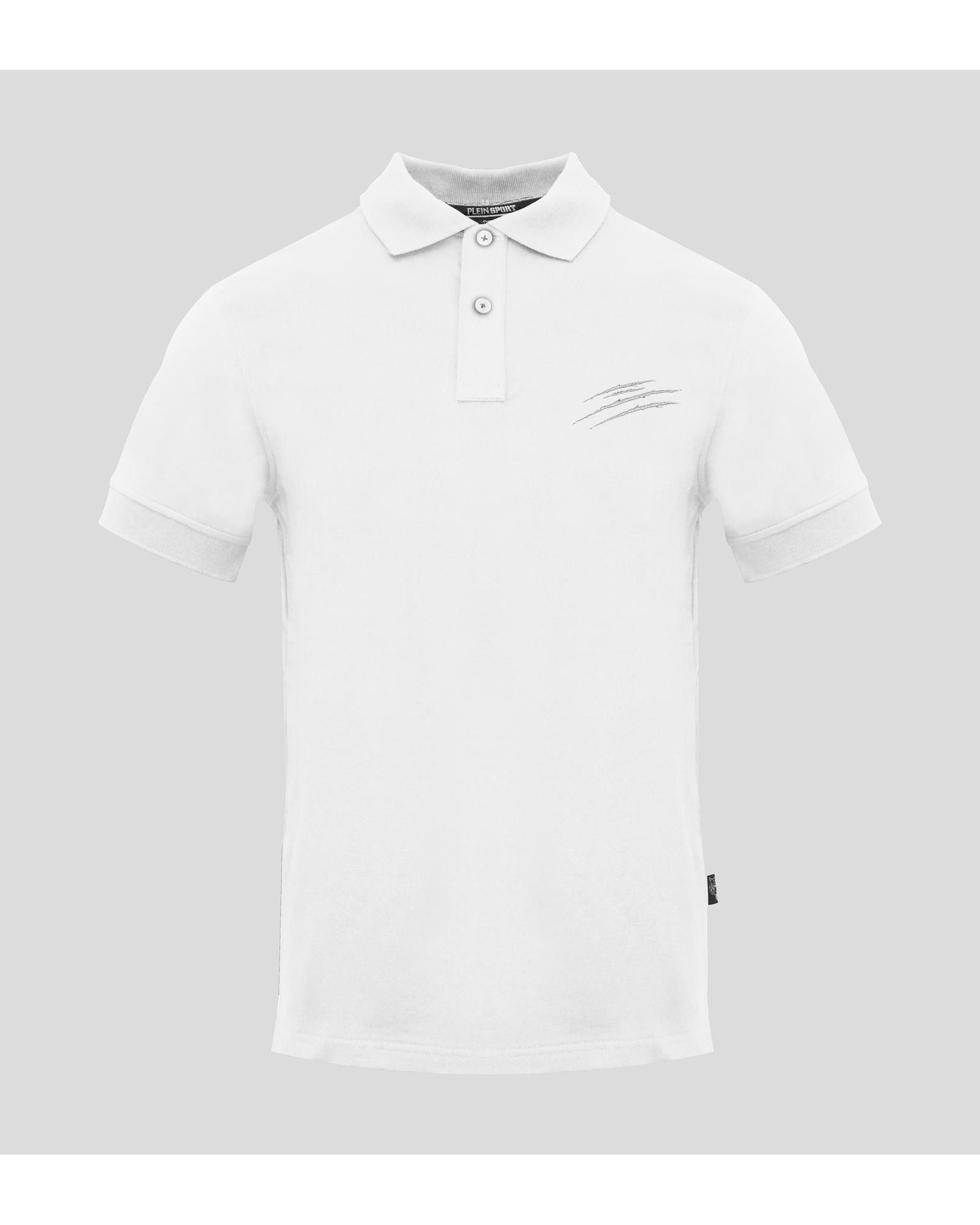 image of Philipp Plein Short Sleeved Solid Cotton Polo Shirt in White, Men's (Size 2XL)