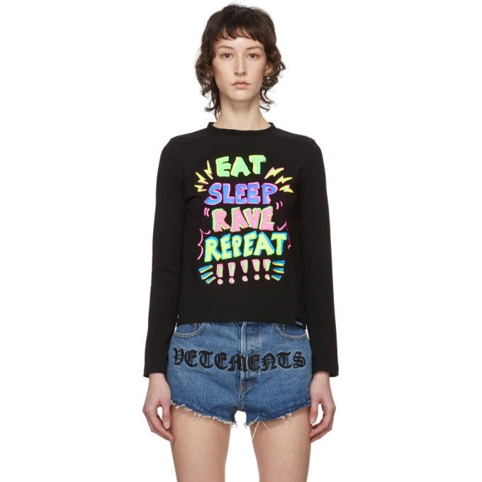 Vetements Black Eat Sleep Rave Repeat Long Sleeve Top Size S / US 4 / IT 40 - 2 Thumbnail