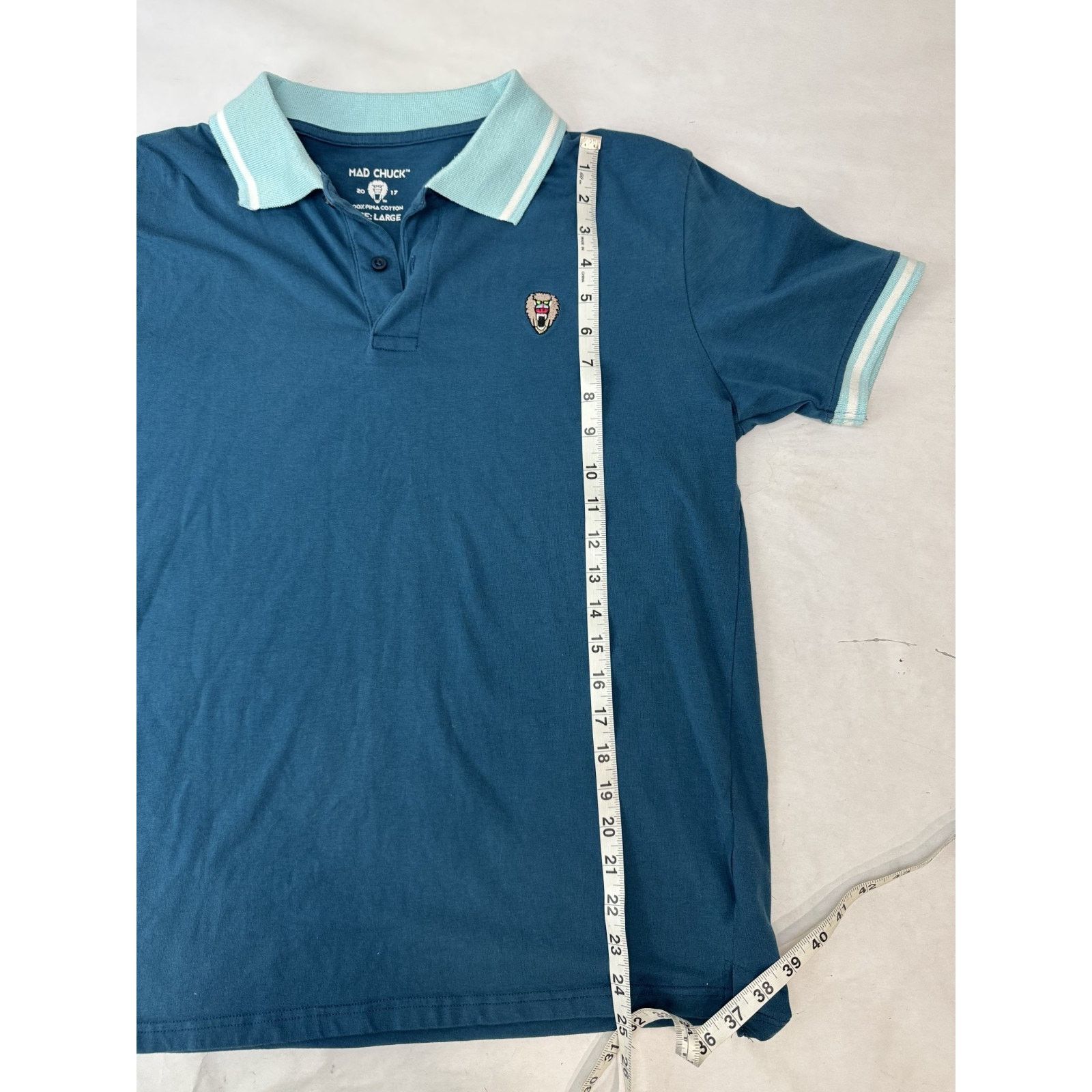 Other Mad Chuck Logo Polo Shirt Pima Cotton Preppy Surf Blue Large Size US L / EU 52-54 / 3 - 5 Thumbnail