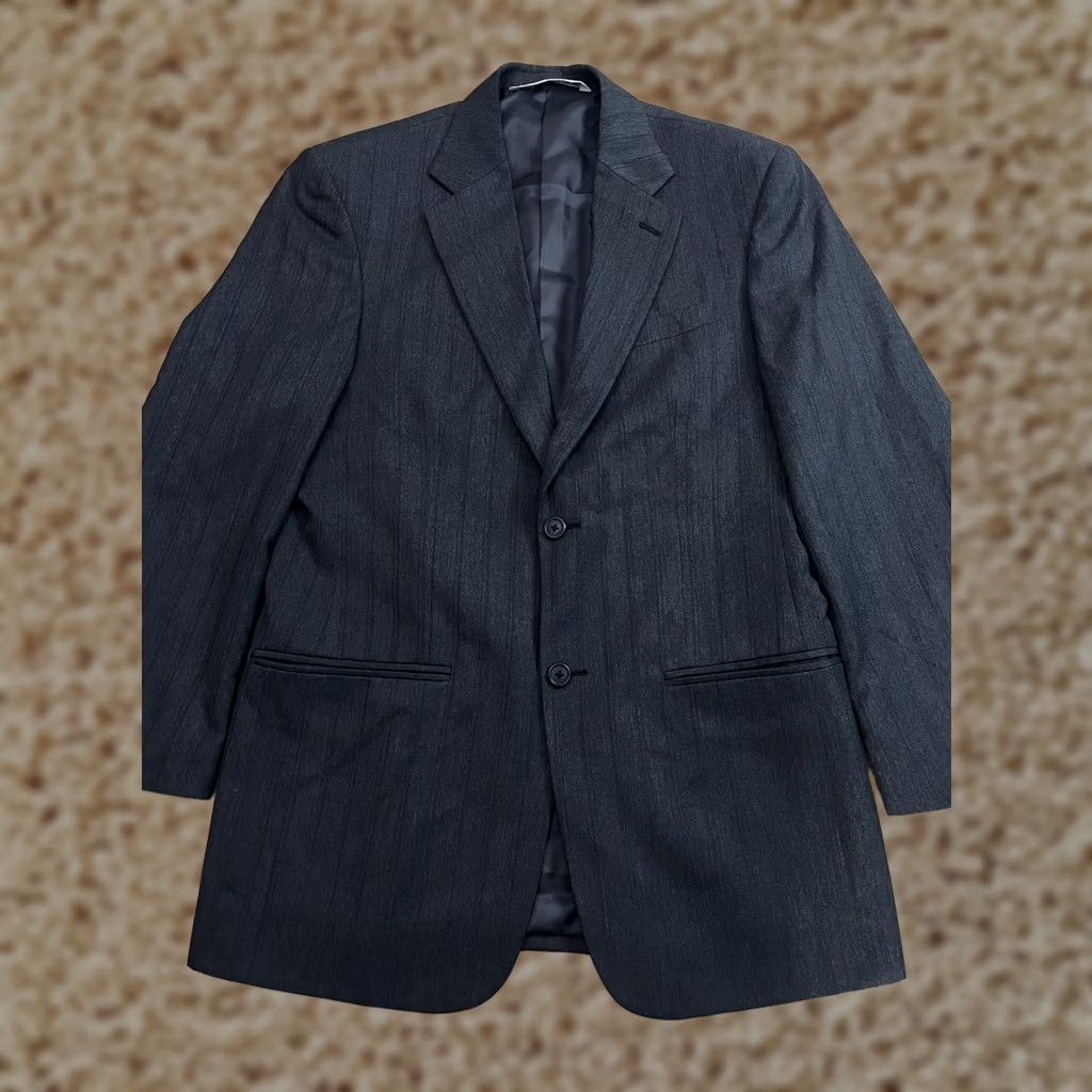 Perry Ellis VINTAGE Perry Ellis Suit Jacket Mens 38 Gray Stripe 2 Button Sport Coat Regular Fit Shirt? Size 38R - 1 Thumbnail