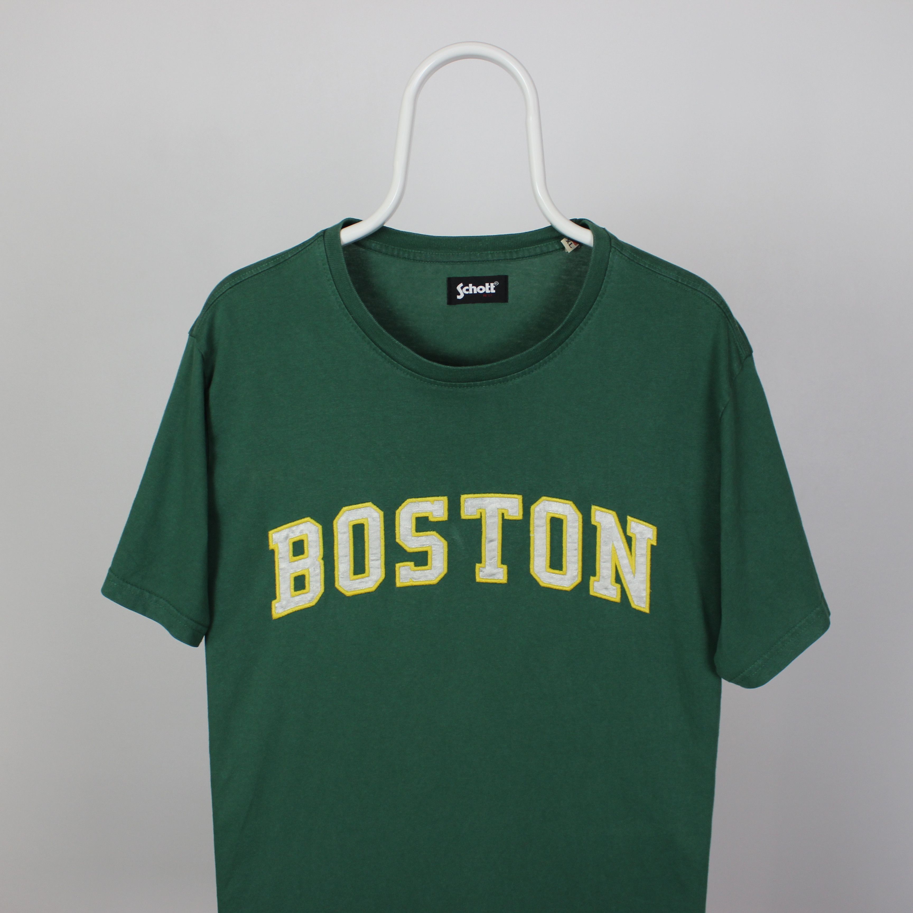 Schott Schott t shirt tee centr logo L XL green cotton Boston Size US XL / EU 56 / 4 - 1 Thumbnail