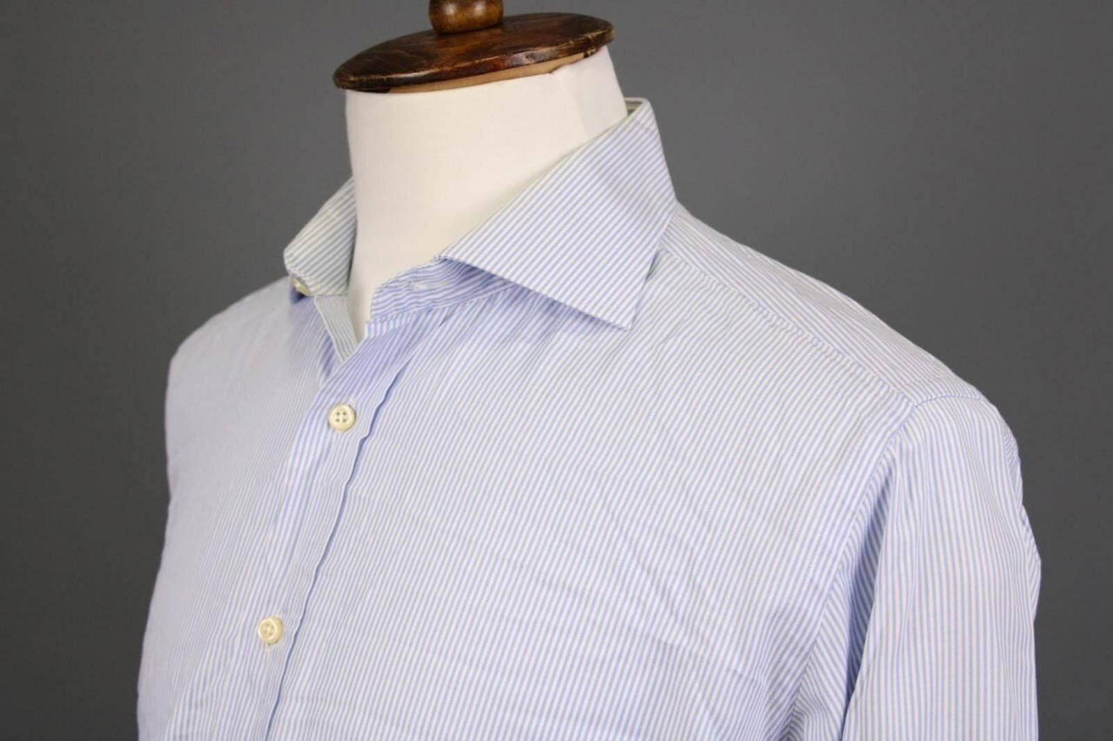Designer Boggi Milano Blue Striped Button Down Shirt 41 / 16 Size US M / EU 48-50 / 2 - 9 Thumbnail