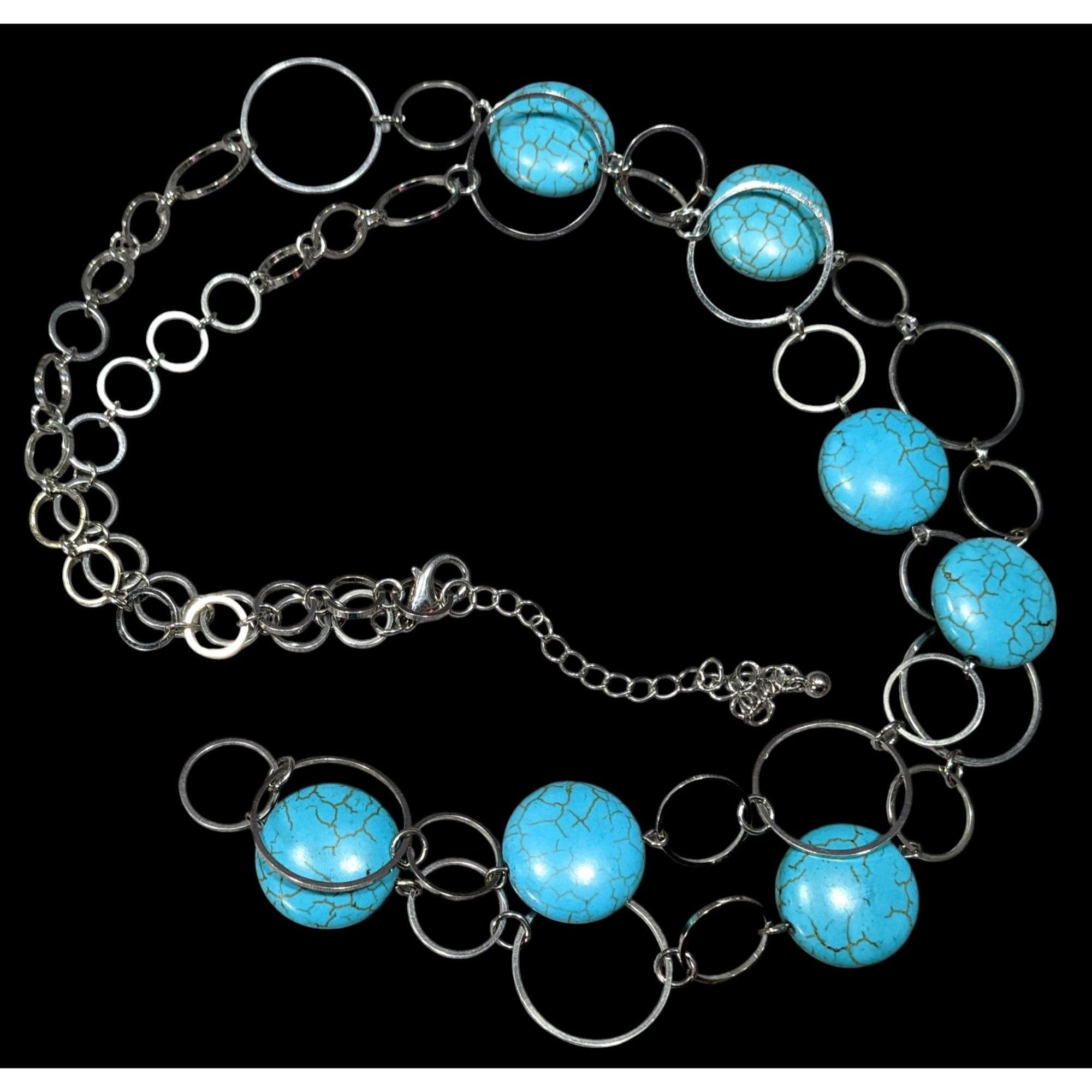 Other Bohemian Faux Turquoise Silver Tone Ring Chain Necklace Size ONE SIZE - 1 Thumbnail