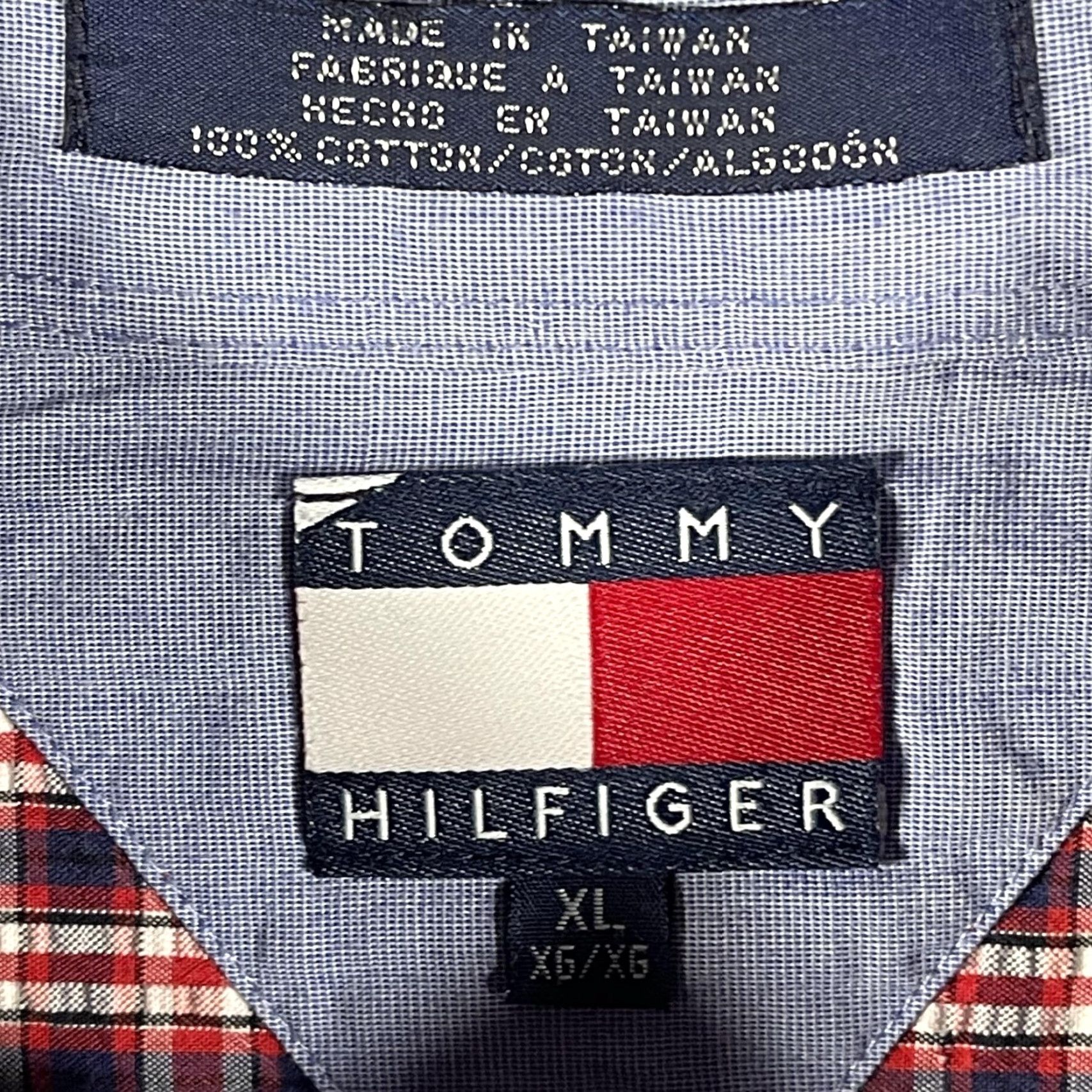 Tommy Hilfiger VINTAGE Tommy Hilfiger Shirt Mens XL Red Navy Plaid Button-Down Long Sleeve Crest Logo Size US XL / EU 56 / 4 - 5 Thumbnail