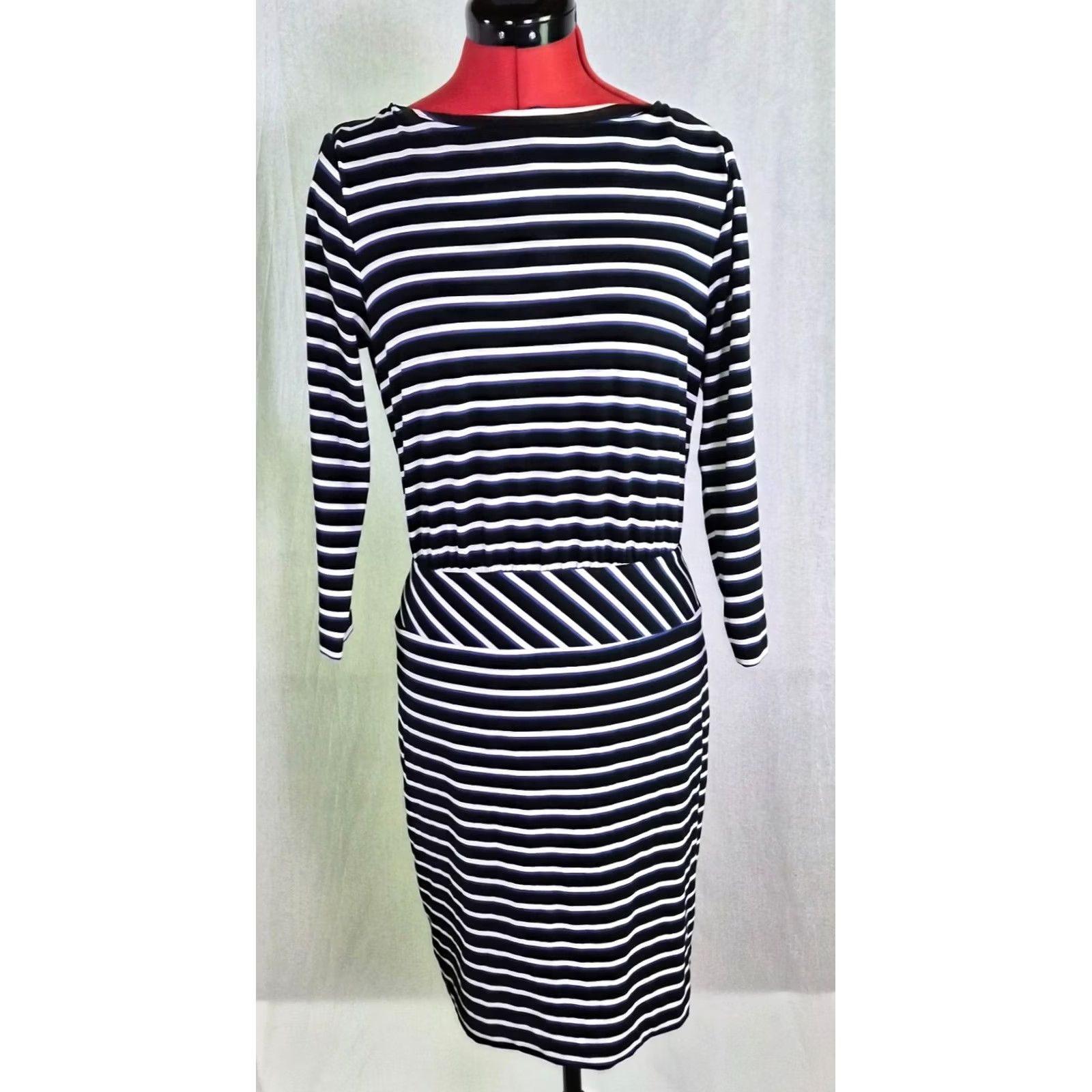 Vintage LL Bean Signature Womens Dress Size 4 Stripe Long Sleeve Blue Black White G126 Size S / US 4 / IT 40 - 2 Thumbnail