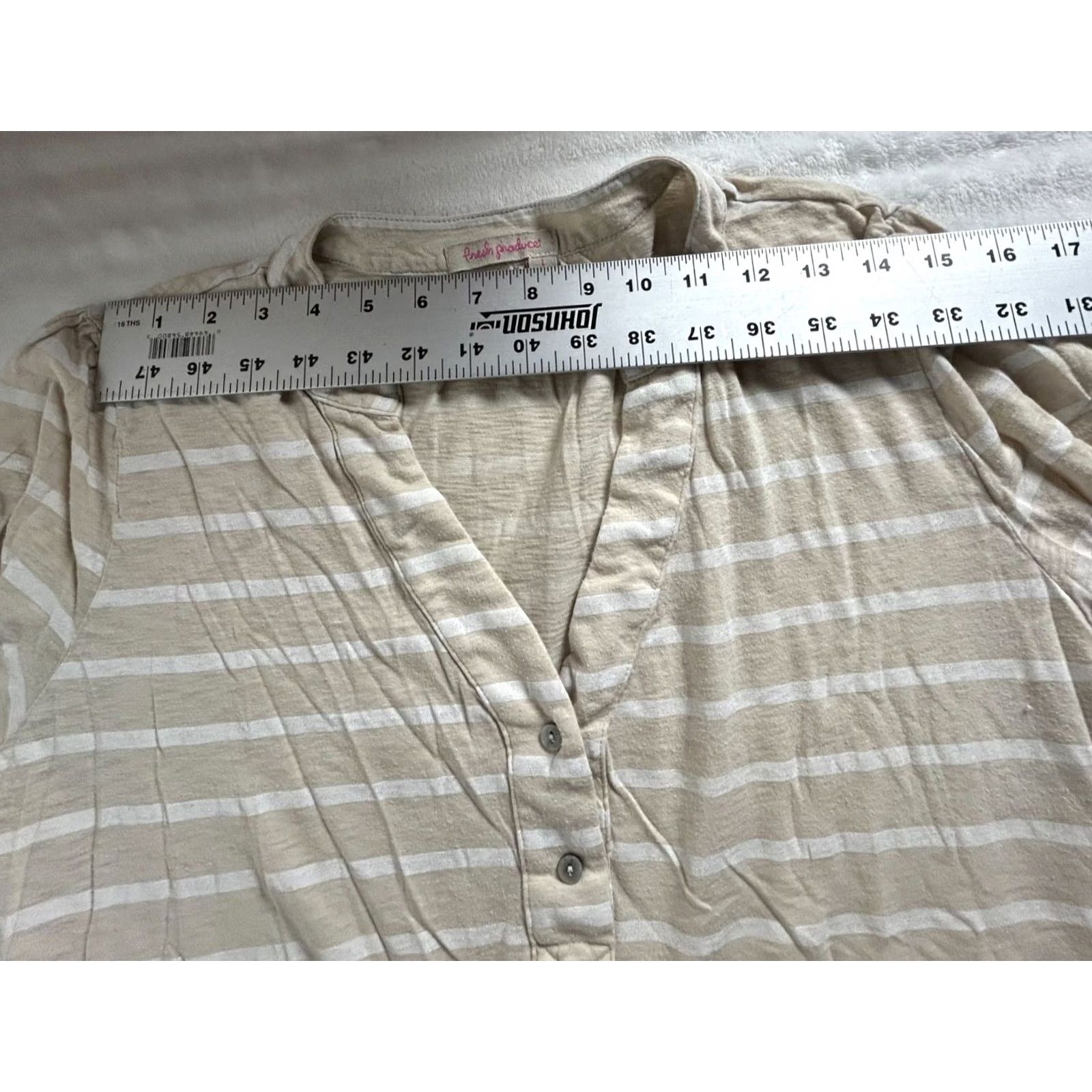 Vintage Fresh Produce Womens Striped 3/4 Sleeve Shirt Large Beige/Blue/Black Lot of 3 Size L / US 10 / IT 46 - 6 Thumbnail