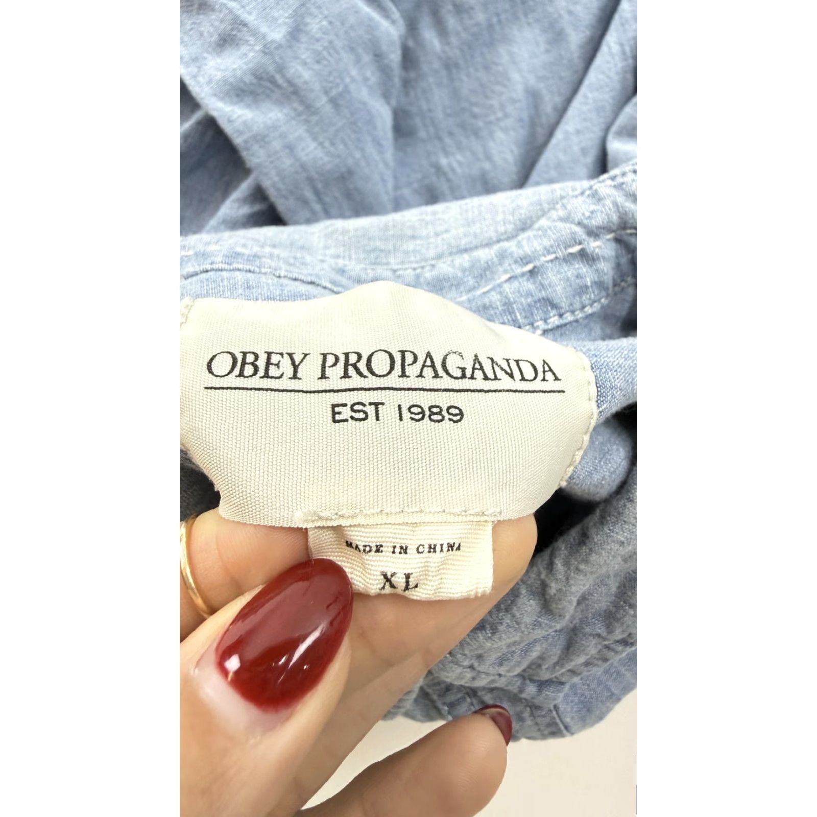 Obey VINTAGE Obey Propaganda Shirt Mens XL Blue Chambray Button Front Long Sleeve Casual Size US XL / EU 56 / 4 - 4 Thumbnail