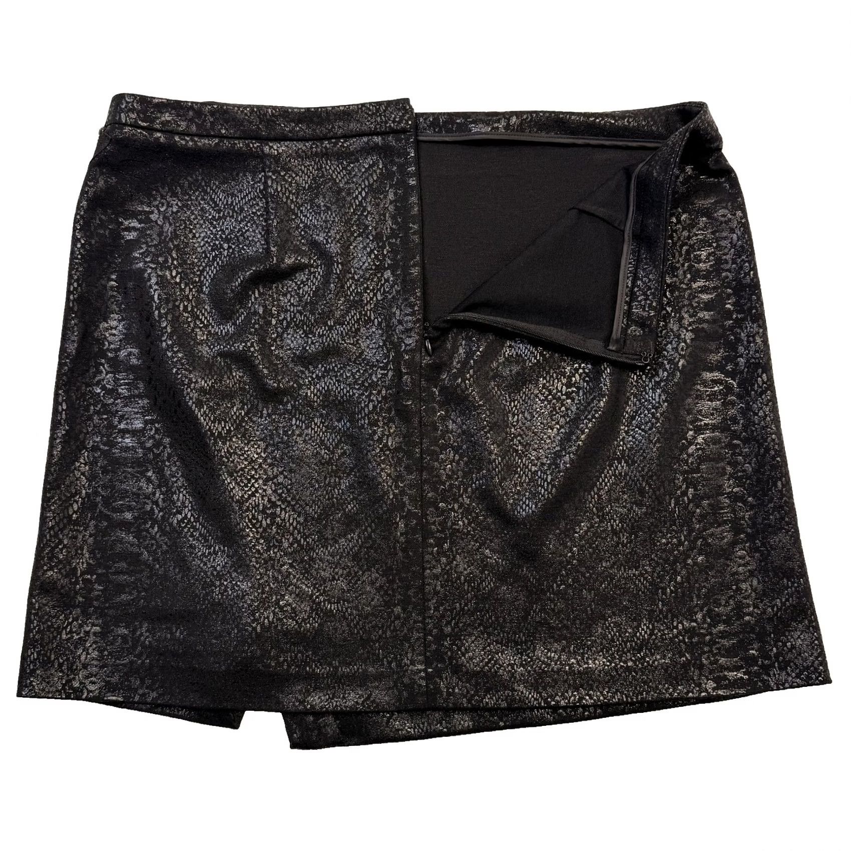 Vince Camuto Two by Vince Camuto Skirt Womens M Black Snake Print Wrap Zip Mini Knit Size 32" / US 10 / IT 46 - 3 Thumbnail