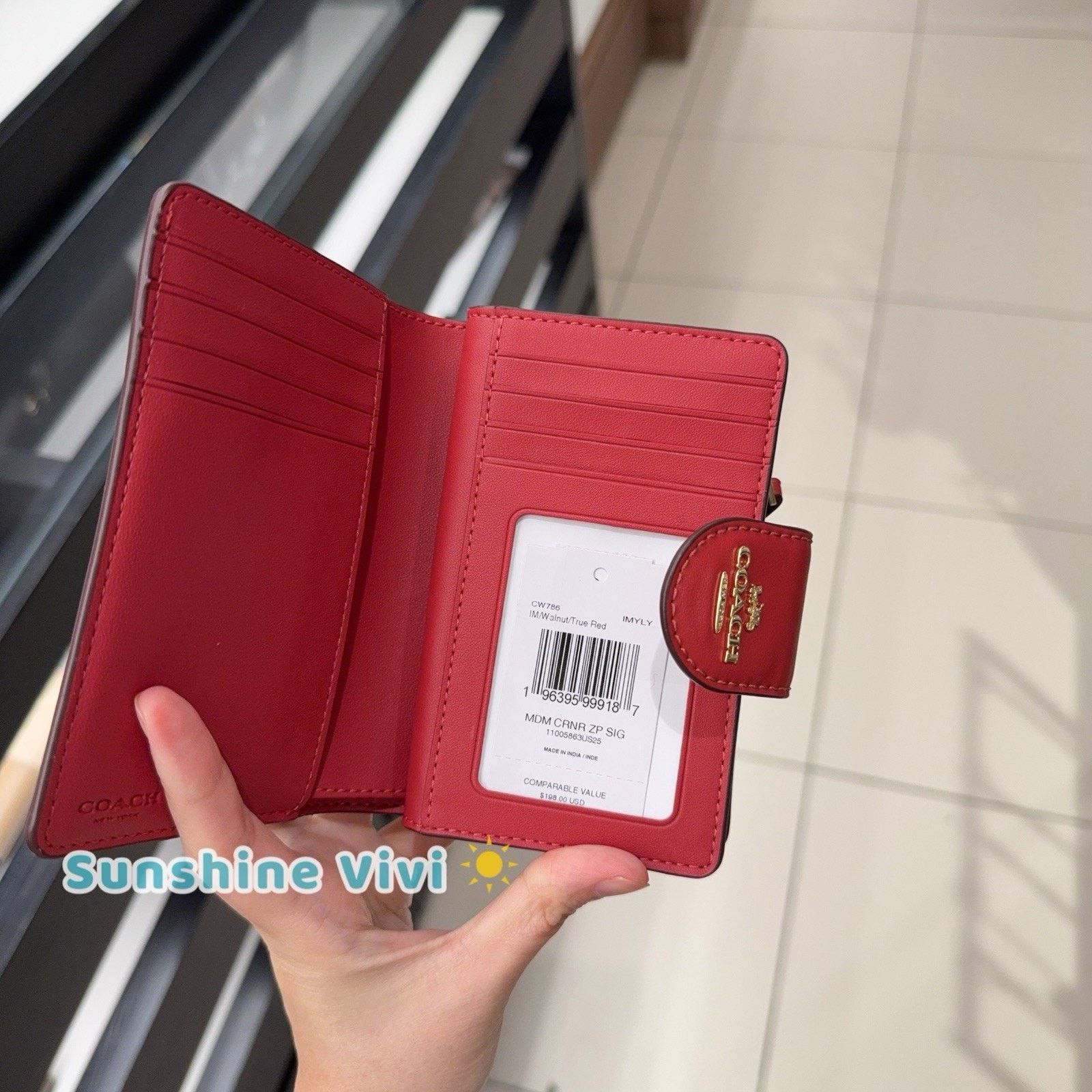 Coach NWT Coach Medium Corner Zip Wallet CW786 Walnut/True Red Size ONE SIZE - 5 Thumbnail