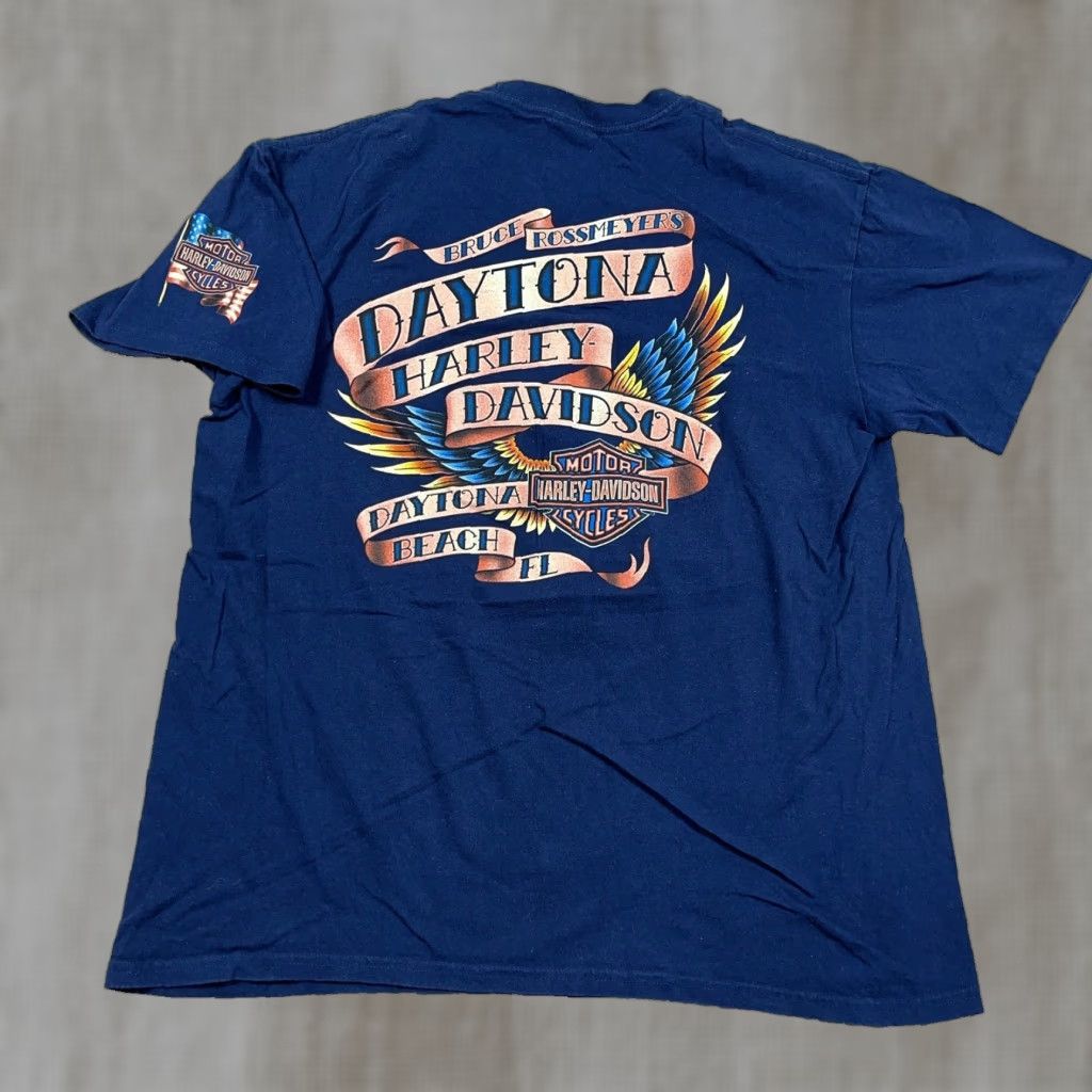 Harley Davidson Harley-Davidson Shirt Men L Blue Bike Week Daytona Tee Tattoo Eagle Biker 80s Grunge Retro Skull Graphic Print T-Shirt Mens Size US L / EU 52-54 / 3 - 1 Thumbnail