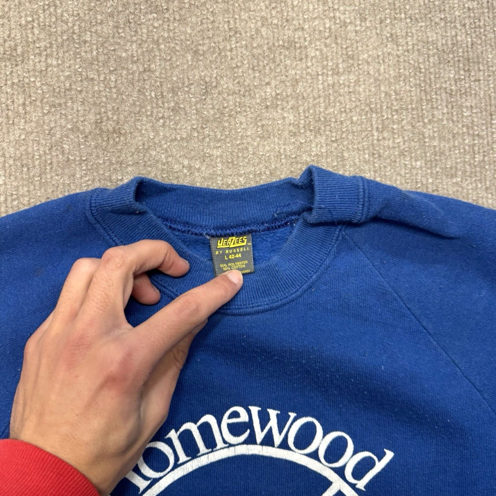 Vintage VINTAGE Homewood Basketball Sweatshirt Mens L Blue Distressed 80s Alabama Graphic Print Pullover Heavyweight Cotton Blend Size US L / EU 52-54 / 3 - 3 Thumbnail