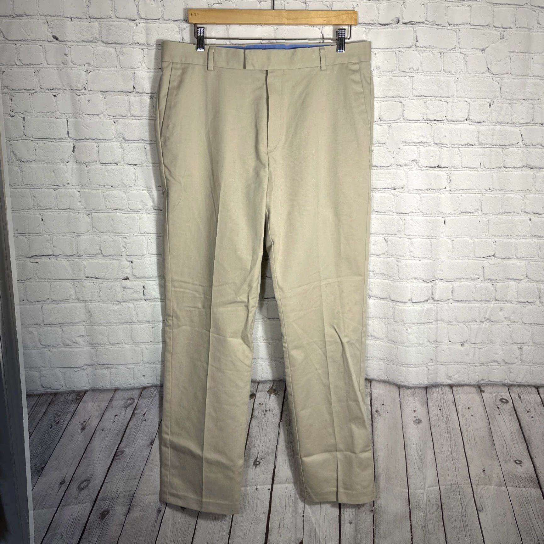 Charles Tyrwhitt Charles Tyrwhitt Pants Mens 36x34 Beige Straight Leg Flat Front Khakis Size US 36 / EU 52 - 2 Thumbnail