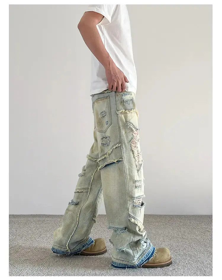 Japanese Brand × Jean Acid Wash Distressed Baggy Denim Jeans, y2k Jeans, 2000's Size US 34 / EU 50 - 4 Thumbnail